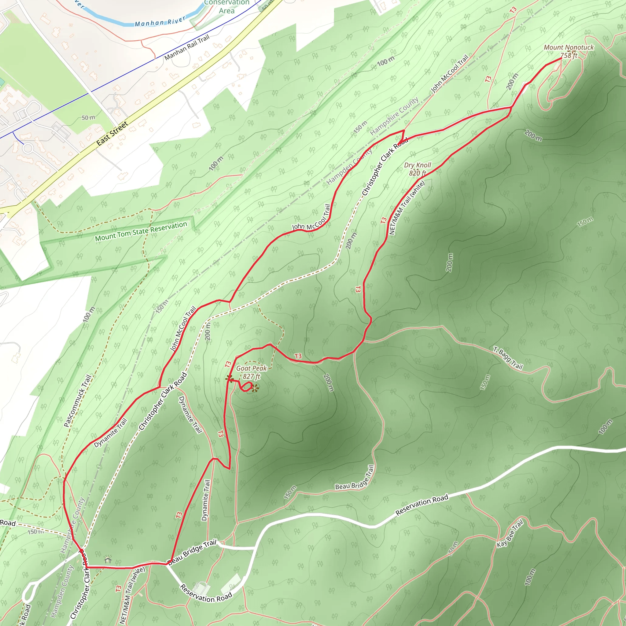 Goat Peak, Dry Knoll and Mount Nonotuck Loop mobile static map