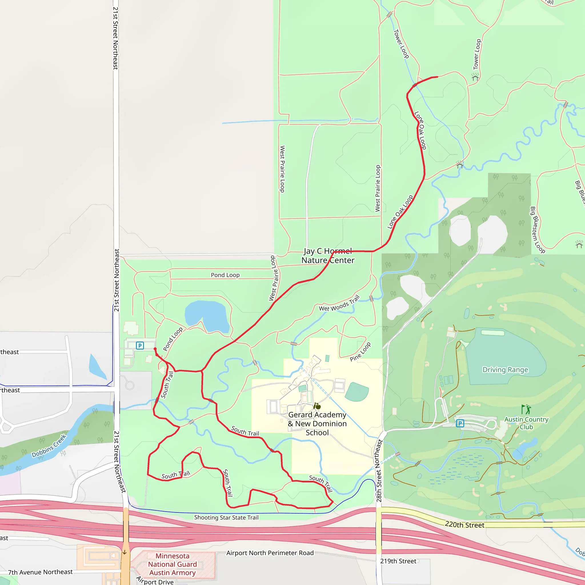 South Trail, West Prairie and Lone Oak Loop mobile static map