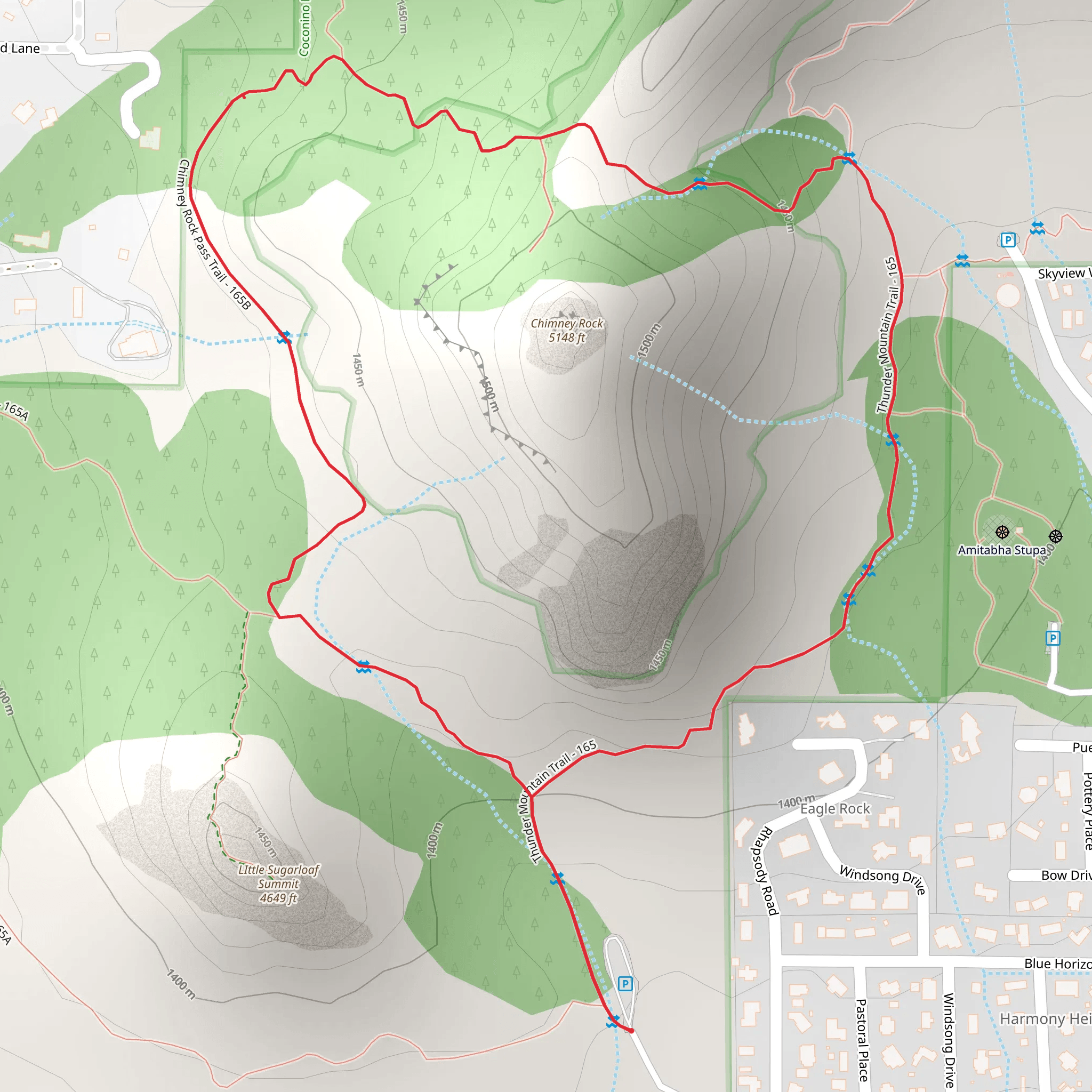 Thunder Mountain and Chimney Rock Pass Loop Trail mobile static map