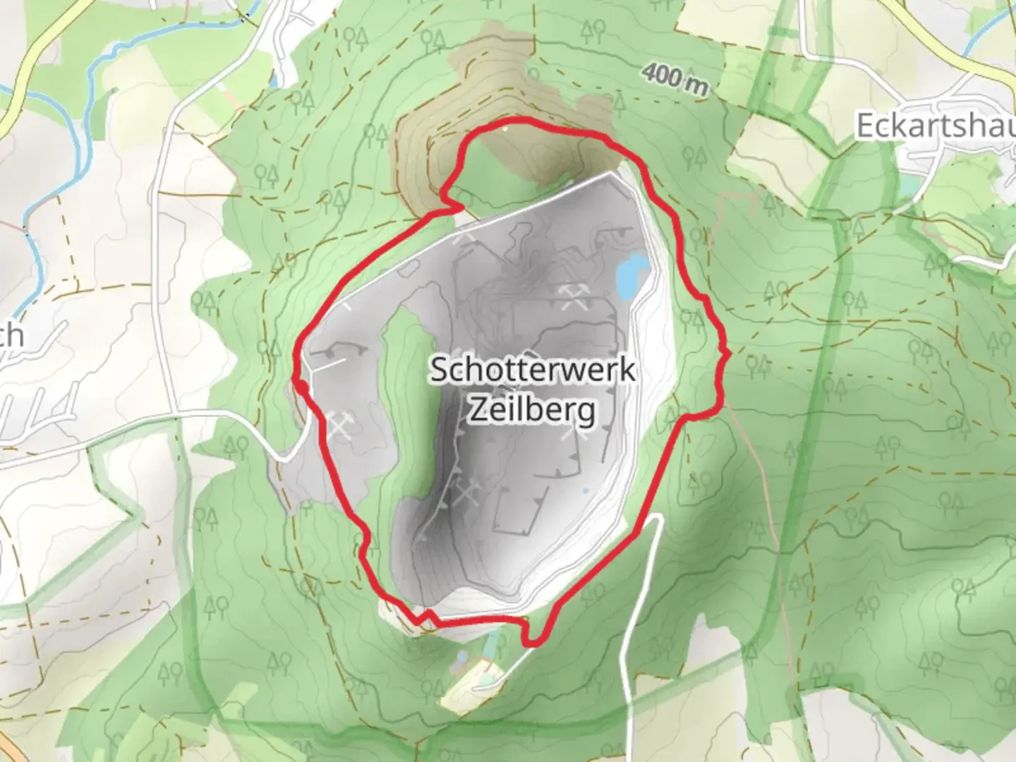 An image depicting the trail Schotterwerk Zeilberg Loop via Lauftour MAR3 and its surrounding area.