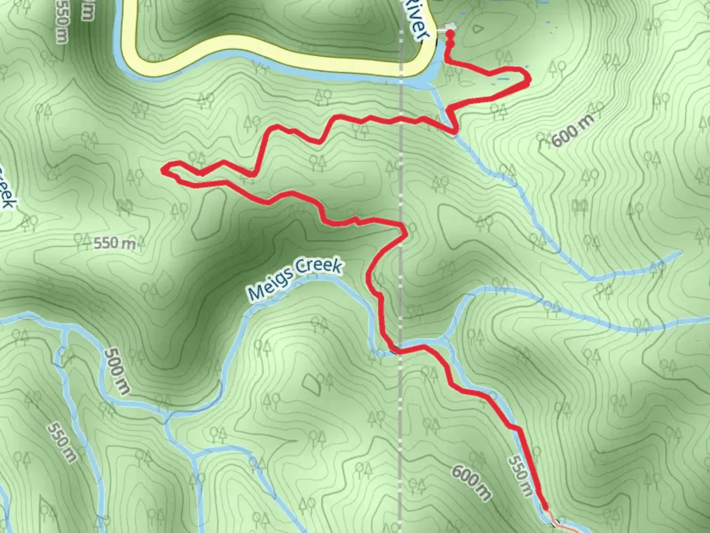 An image depicting the trail Meigs Creek Cascade and its surrounding area.