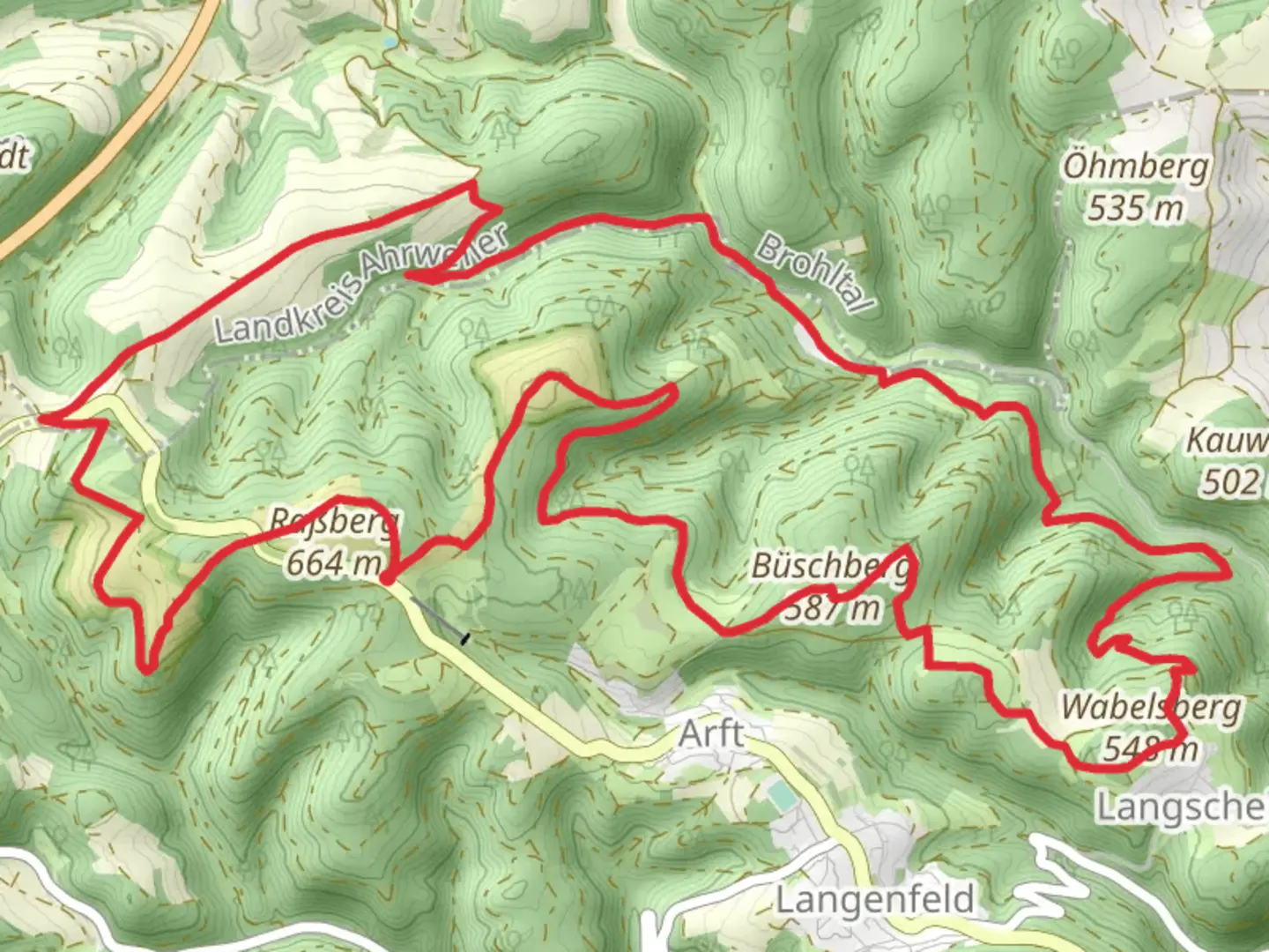 An image depicting the trail Wacholderheiden Rabber und Heidbuchel Loop and its surrounding area.