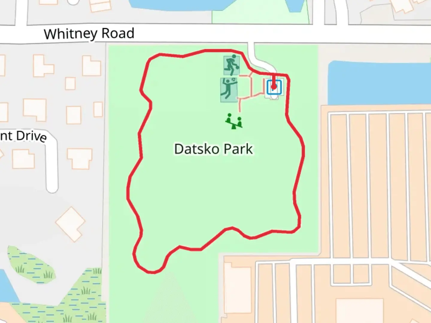 An image depicting the trail Datsko Park Loop and its surrounding area.