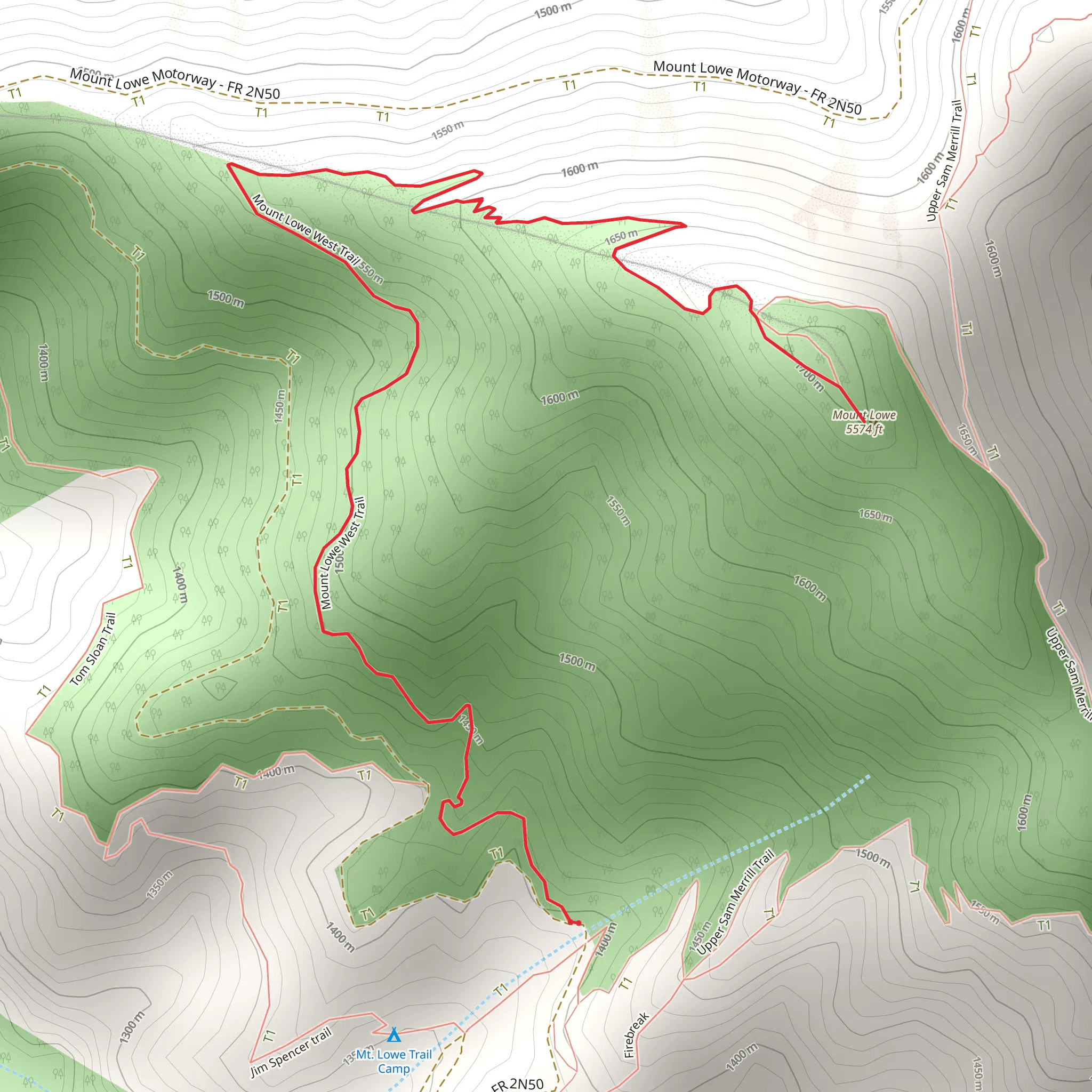 Mountain Lowe West Trail mobile static map