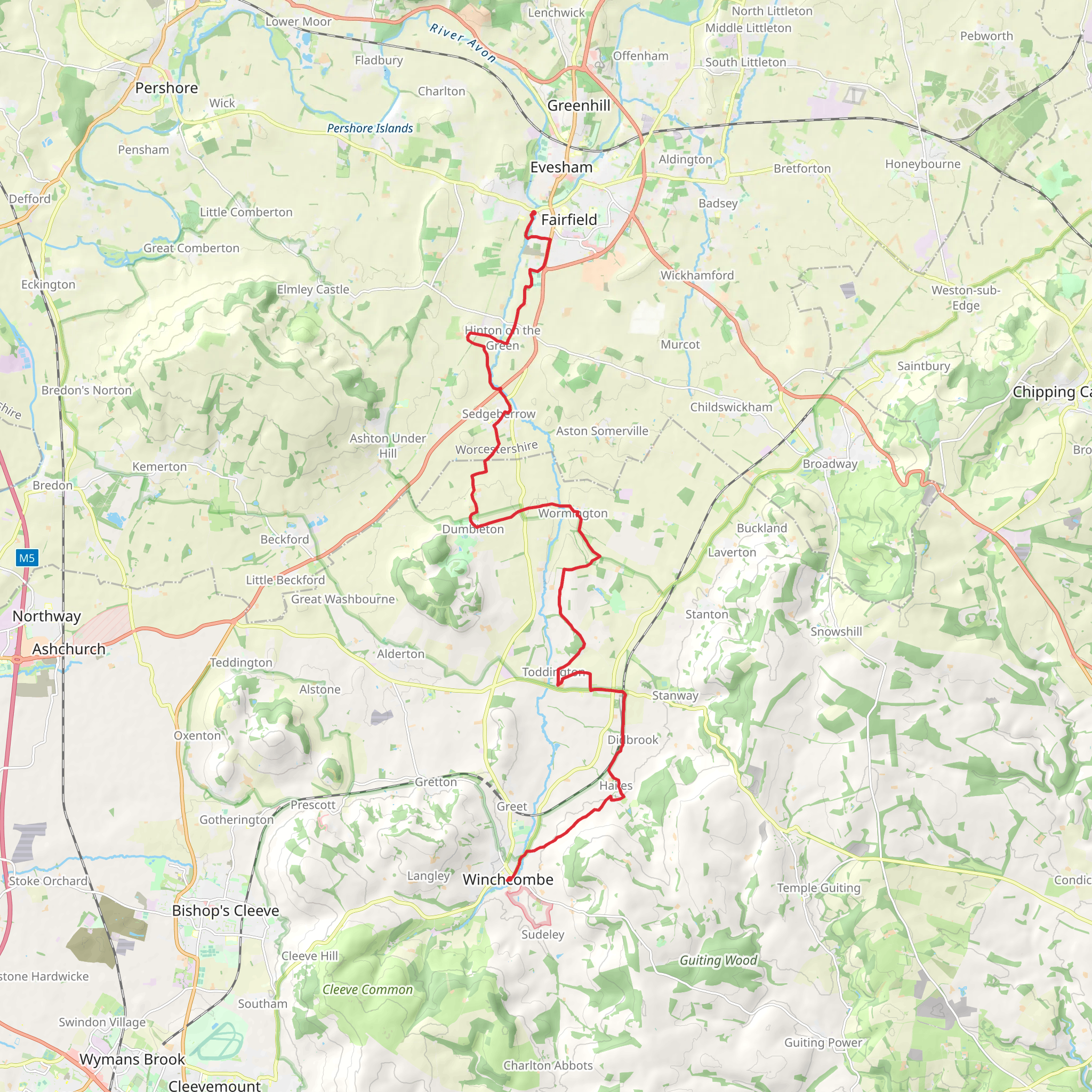 Isbourne Way from Evesham to Winchcombe mobile static map