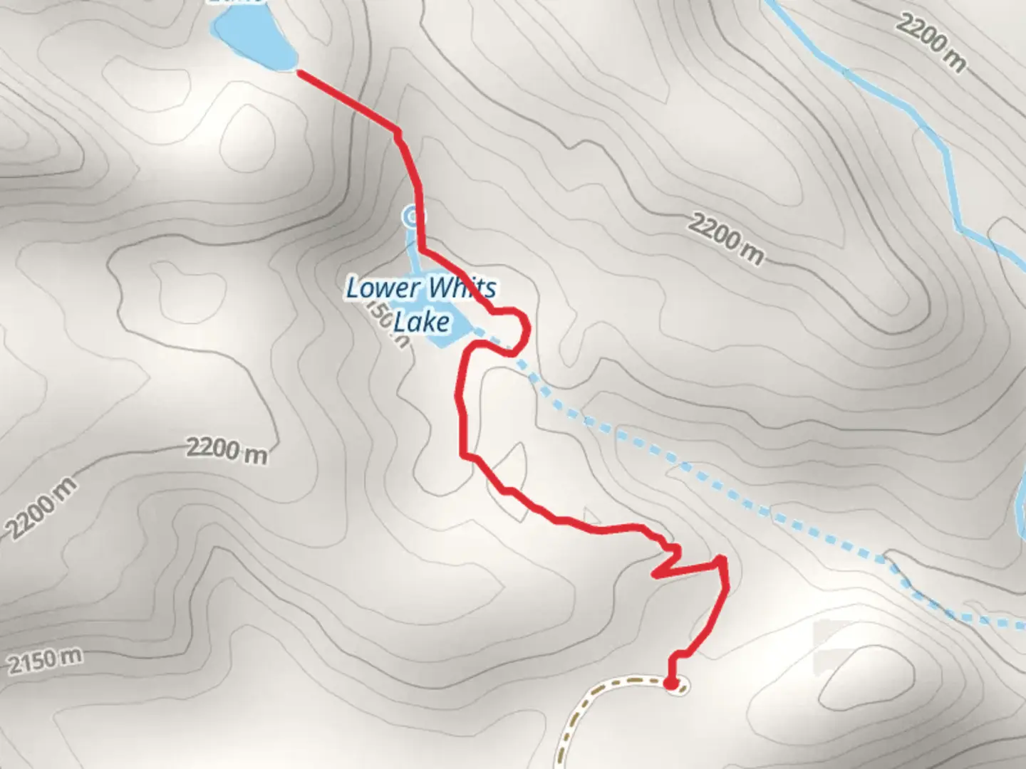 An image depicting the trail Upper and Lower Whits Lake and its surrounding area.