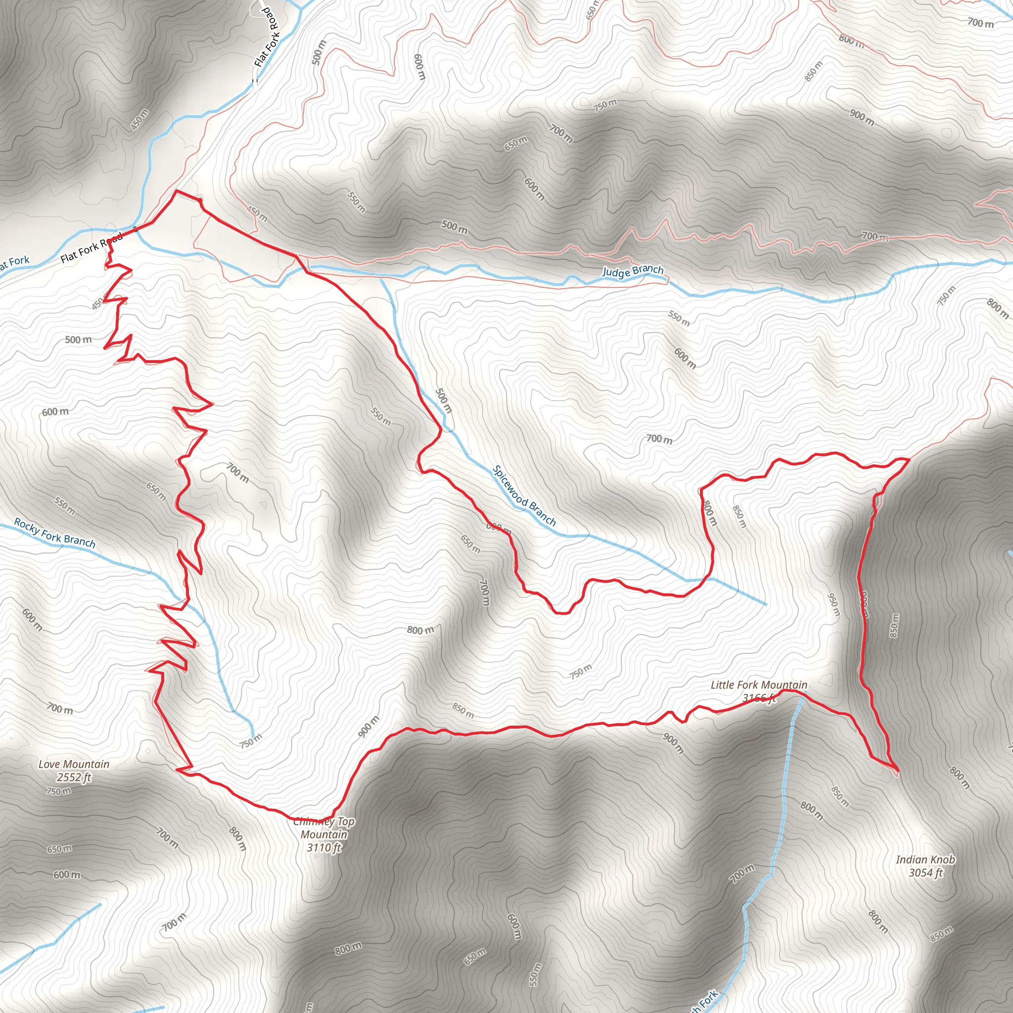 Spicewood, Little Fork Mountain and Chimney Top Loop Trail mobile static map