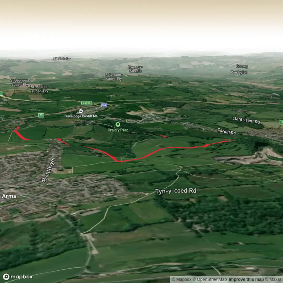 An image depicting the trail Creigiau Circular and its surrounding area.