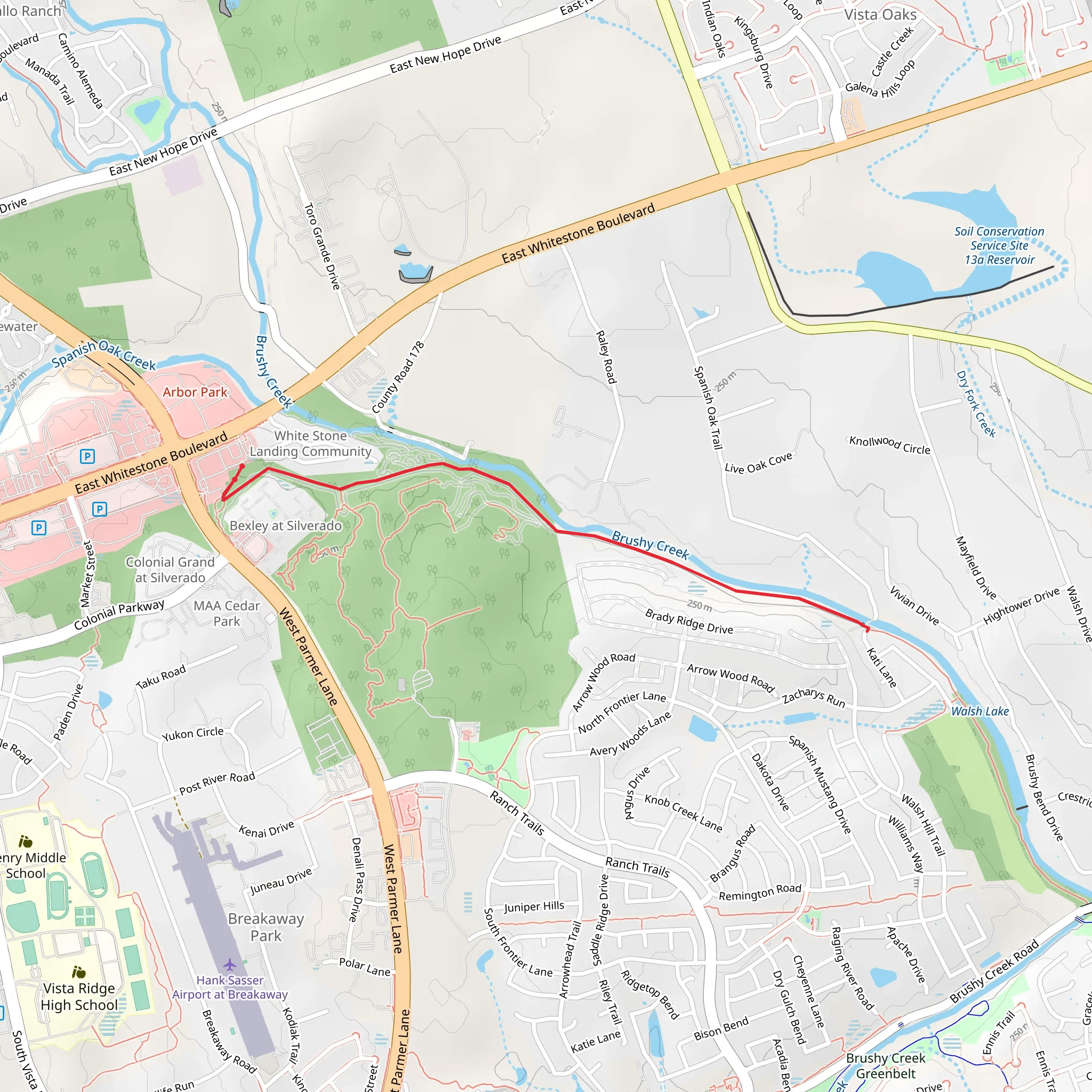 Red Horn to Katy Ln Trail mobile static map