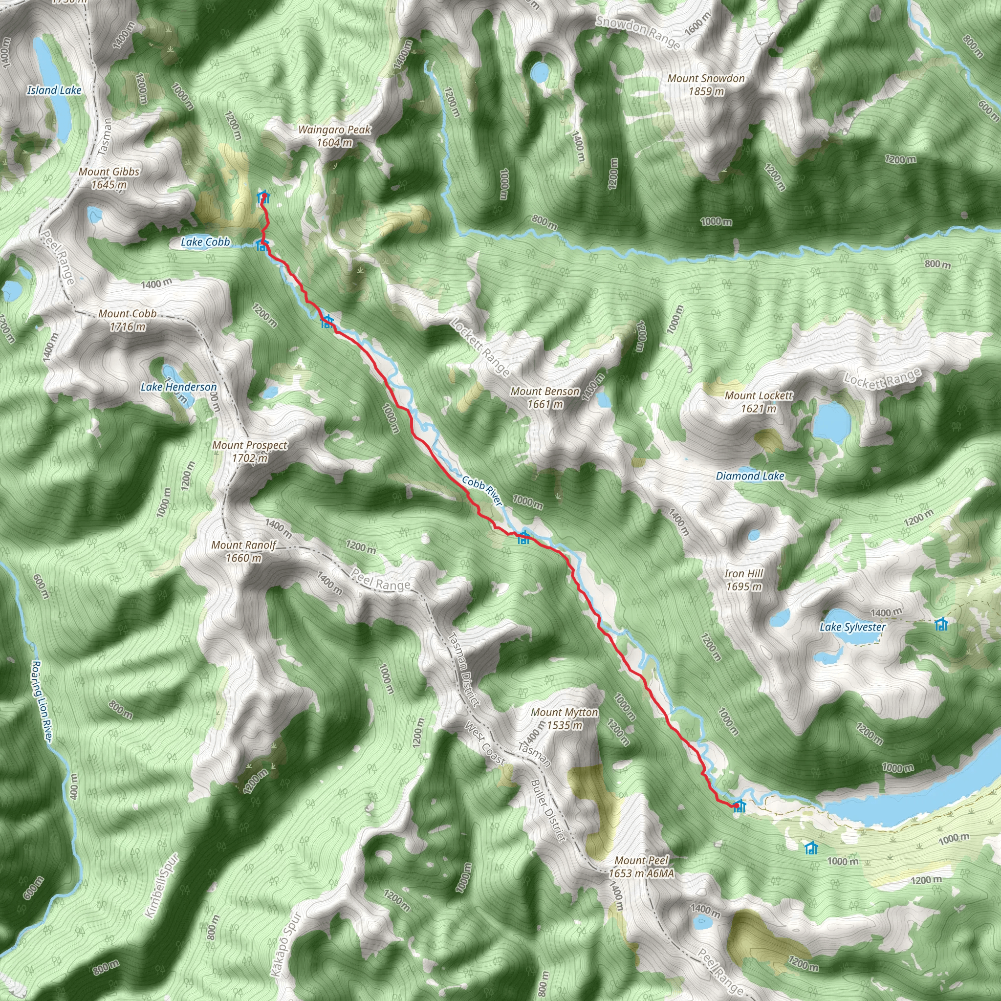 Cobb Valley Track to Fenella Hut mobile static map