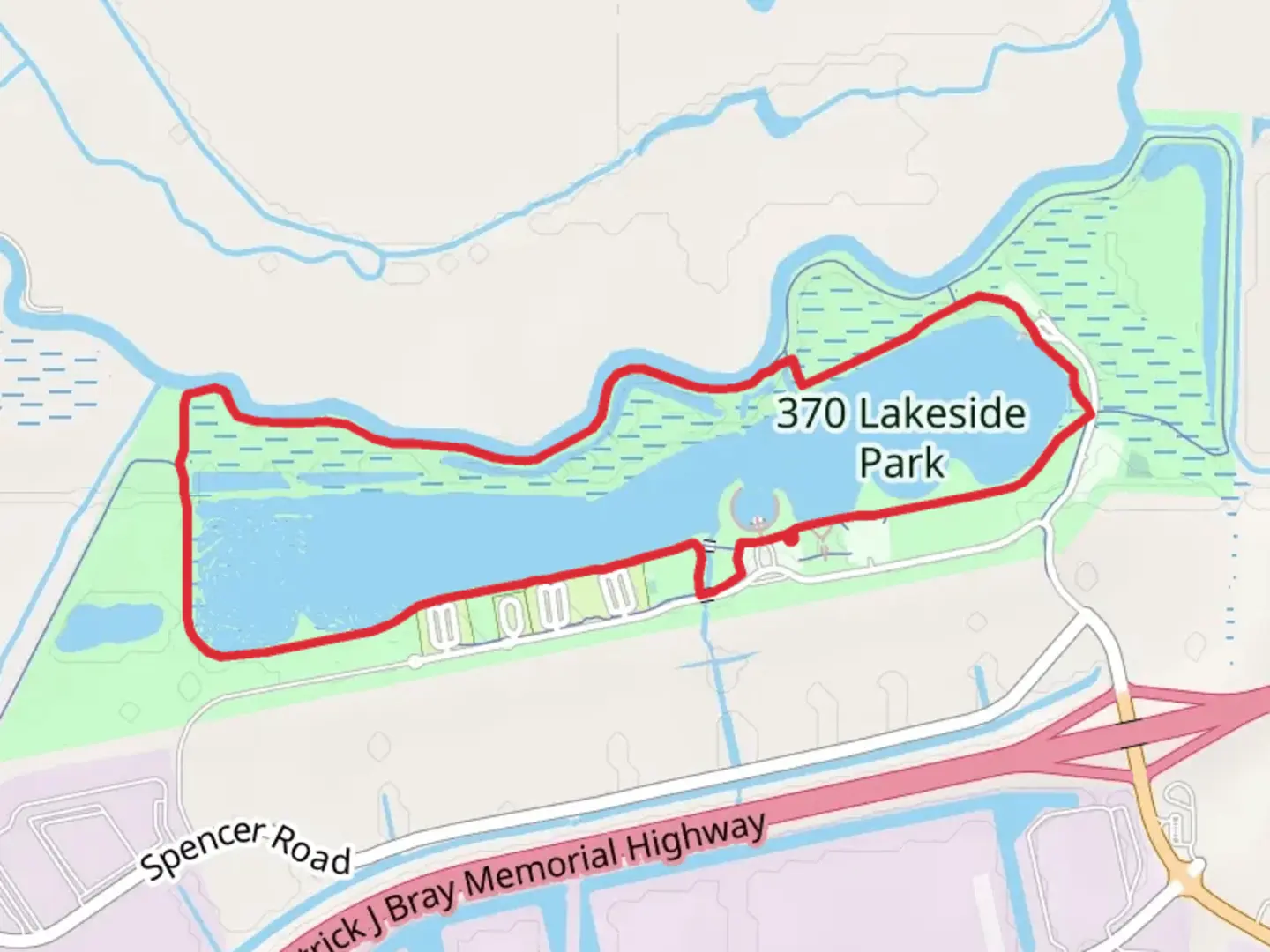 An image depicting the trail Lakeside Park Loop Trail and its surrounding area.