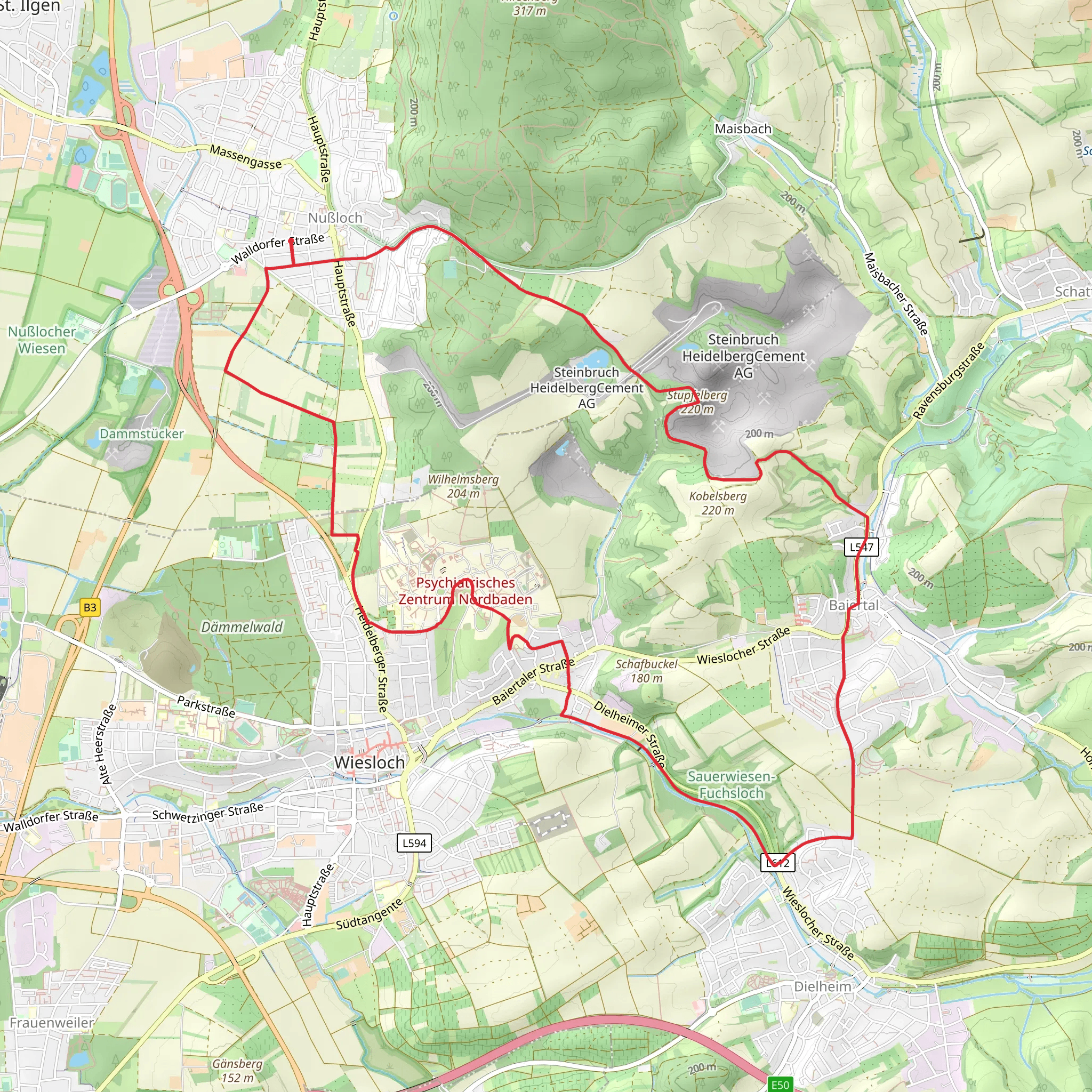 Stupfelberg via Obst-Lehrpfad Nussloch mobile static map