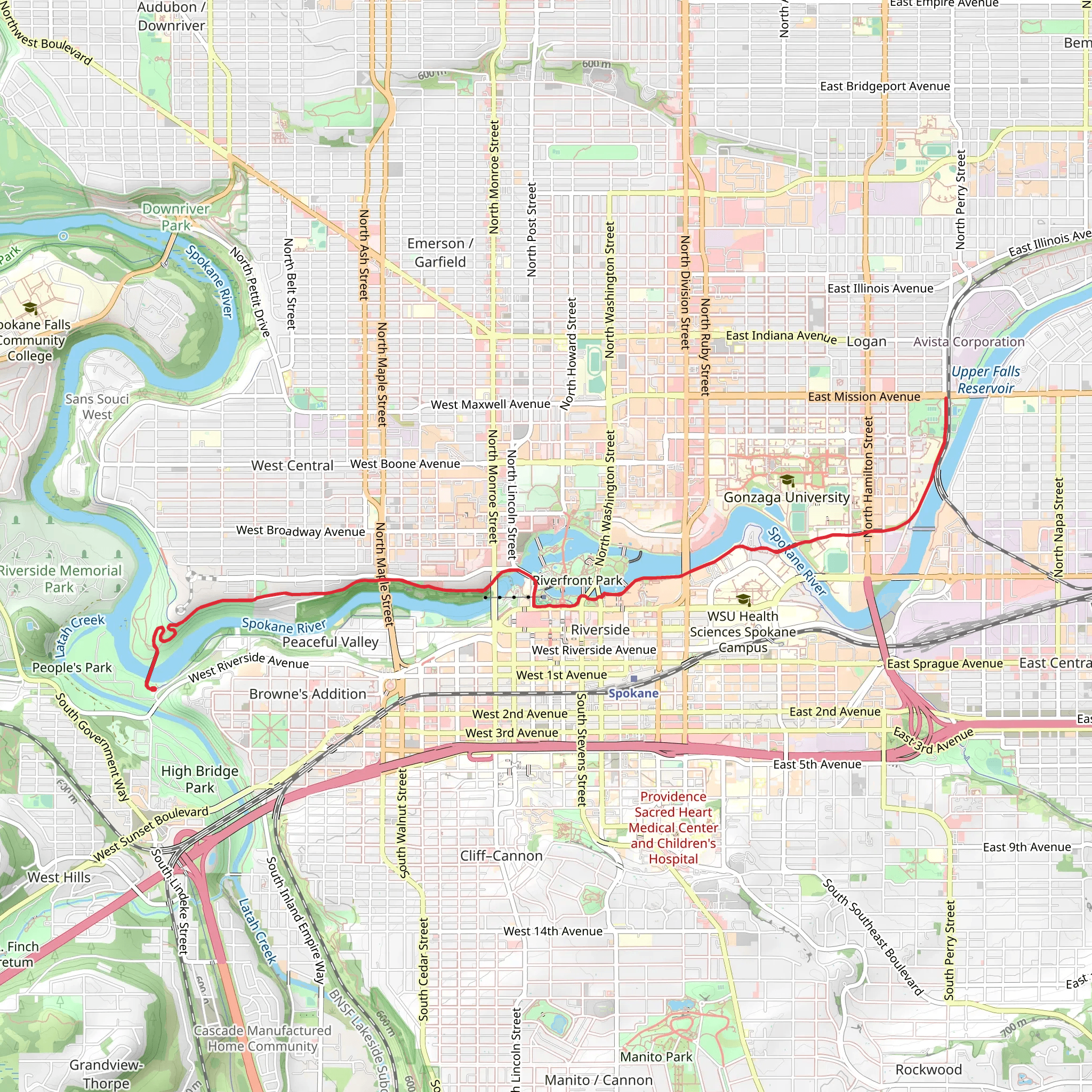 Spokane River Centennial Trail and Don Kardong Bridge mobile static map