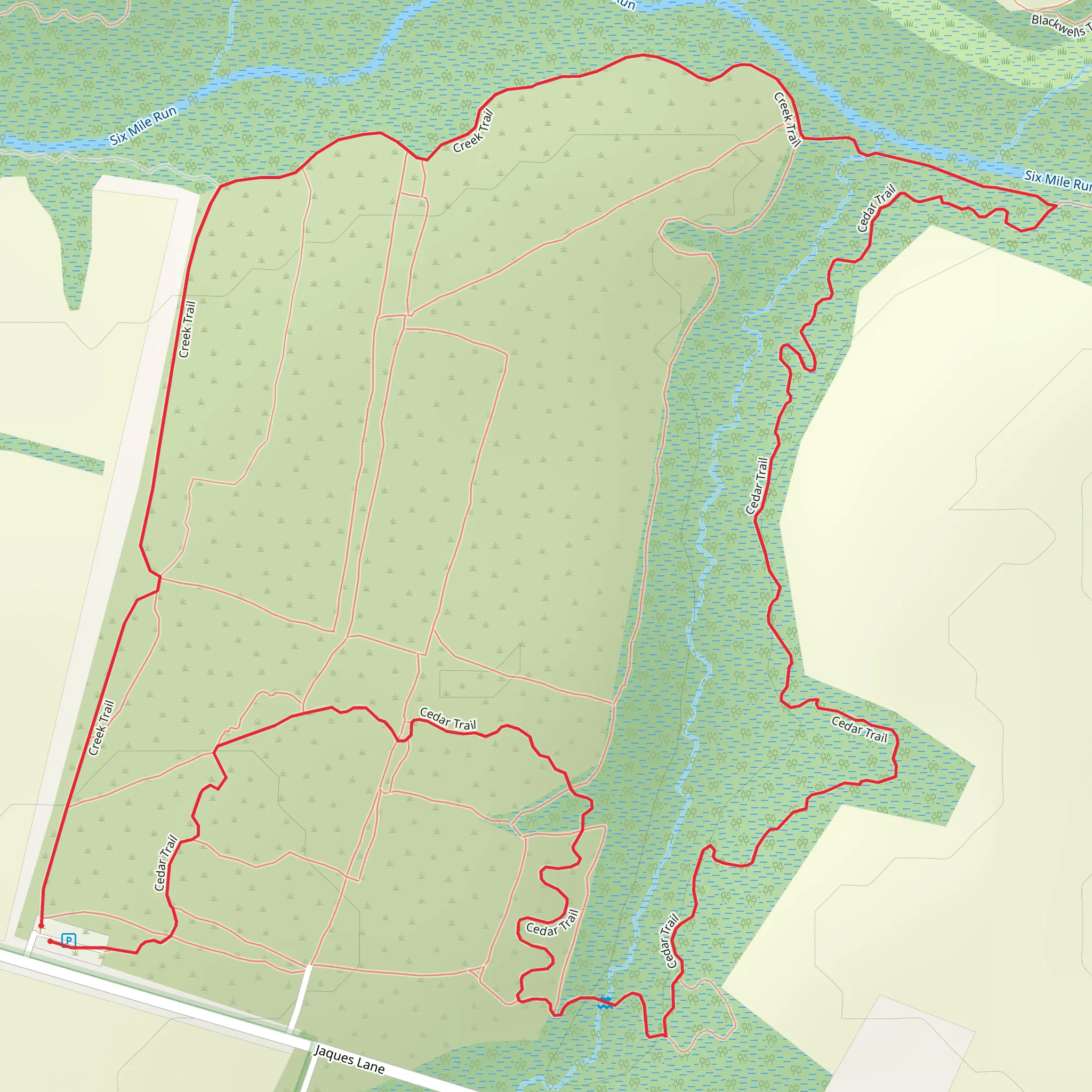Six Mile Run - White and Red Loop Trail mobile static map