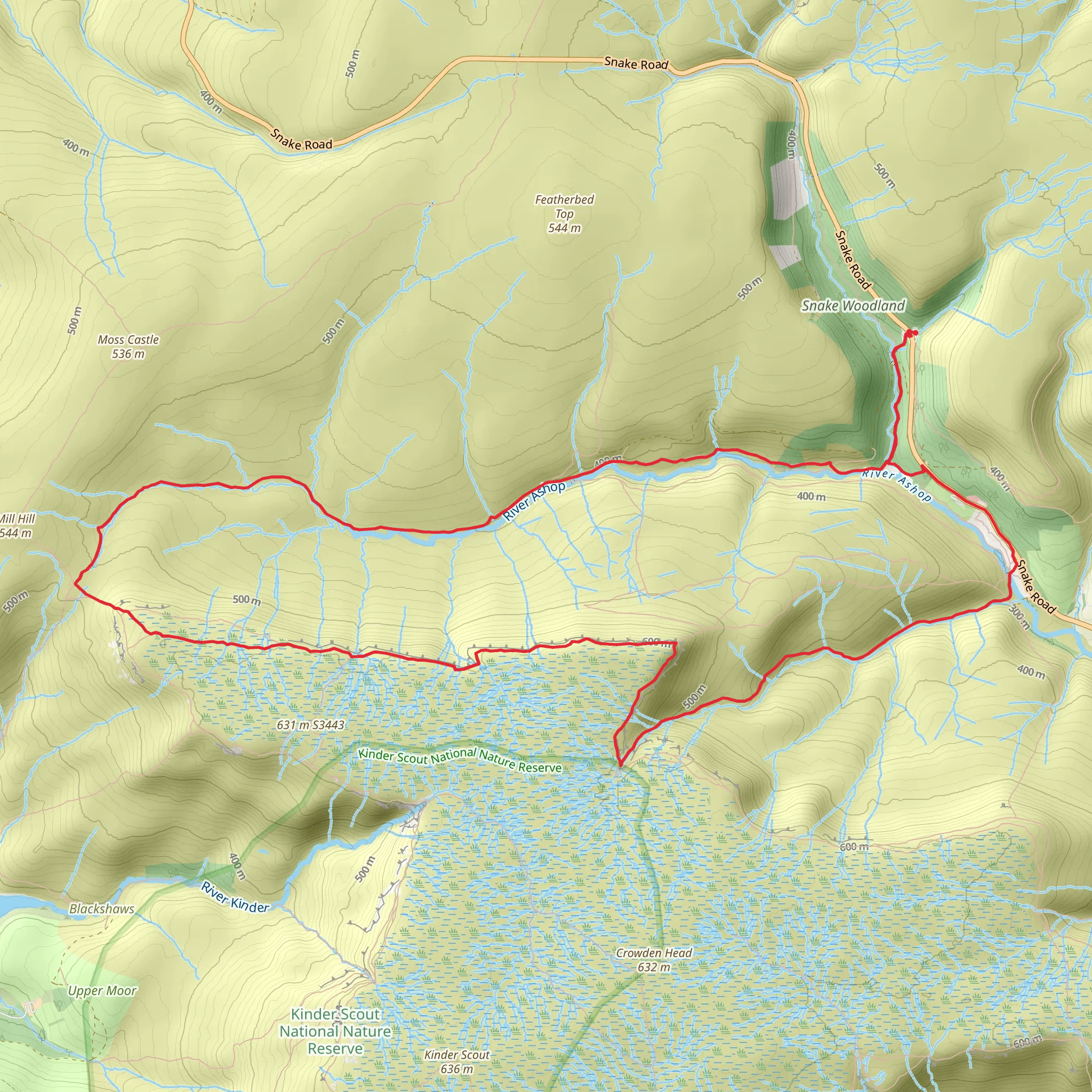 Fair Brook and Kinder Northern Edges from Birchen Clough mobile static map