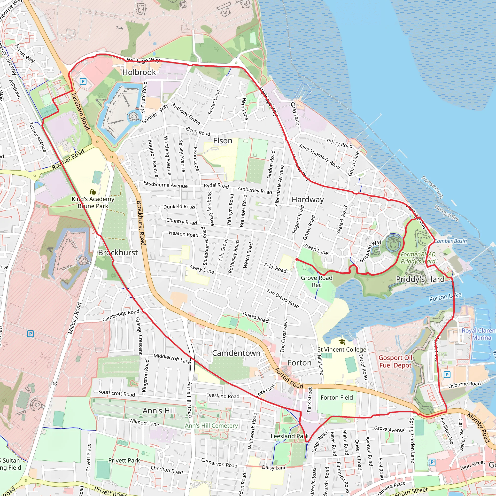 Fort Brockburst and Forton Lake via Heritage Way mobile static map