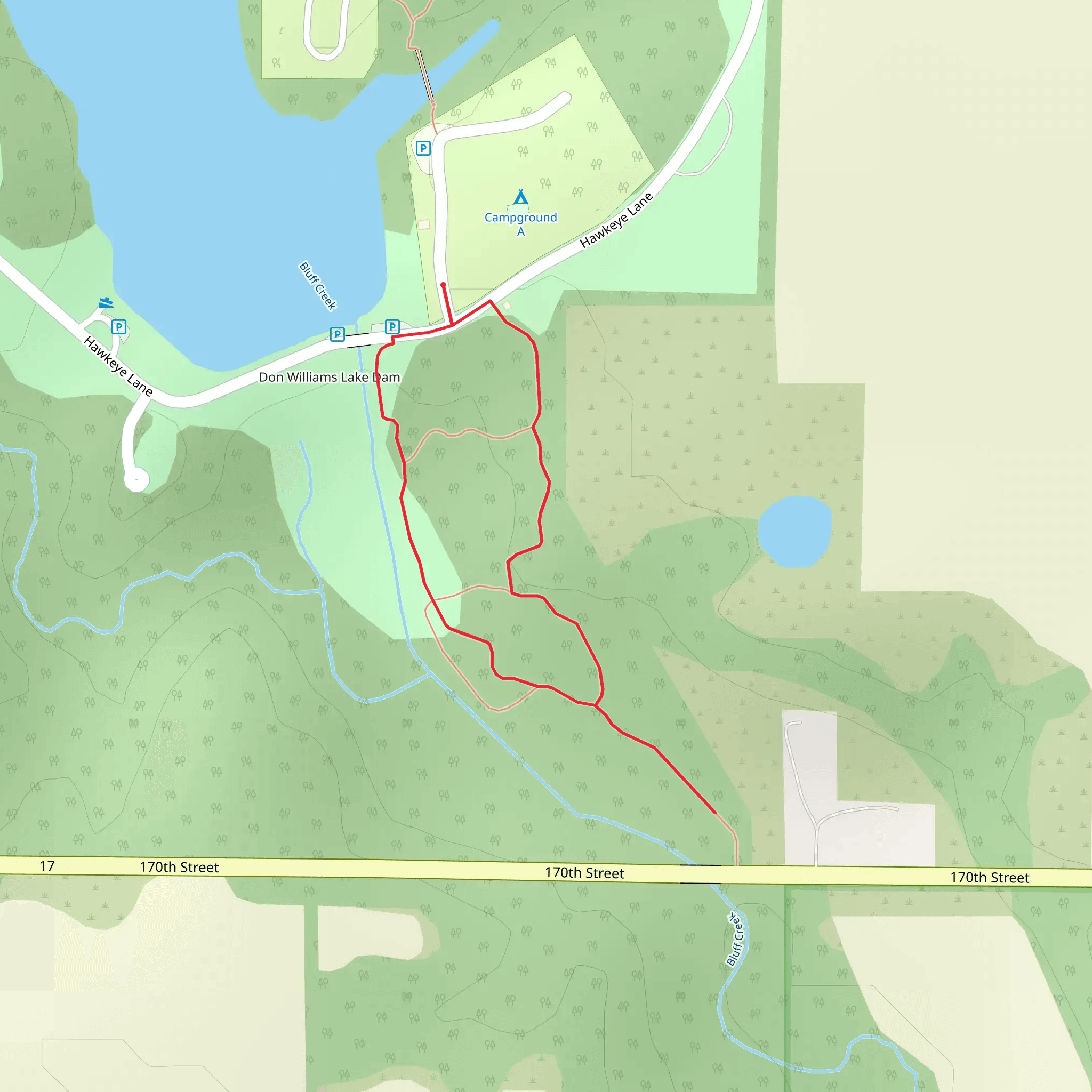 Hawkeye Lane Loop via Bluff Creek mobile static map