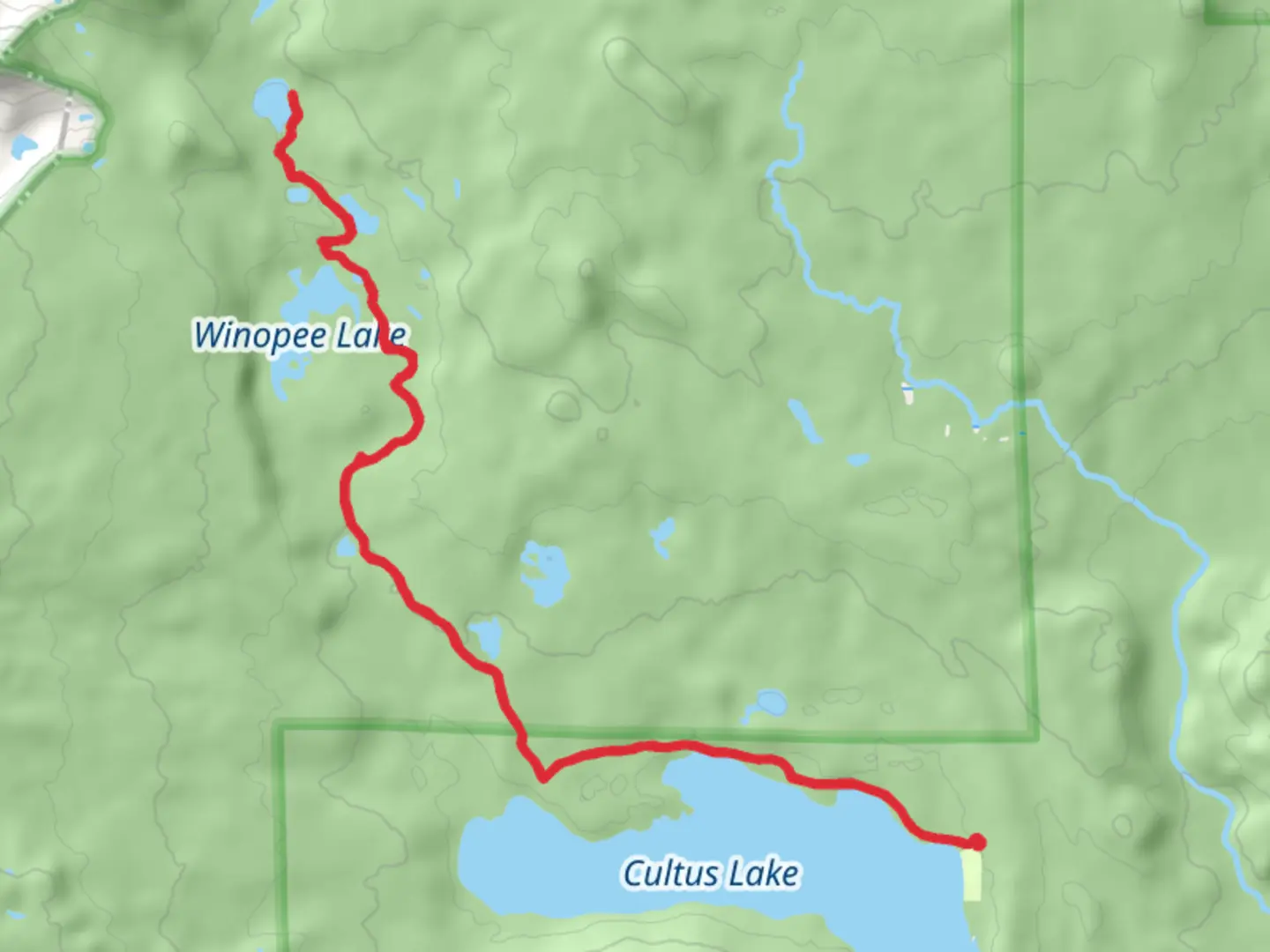 An image depicting the trail Snowshoe and Winopee Lake Trail and its surrounding area.