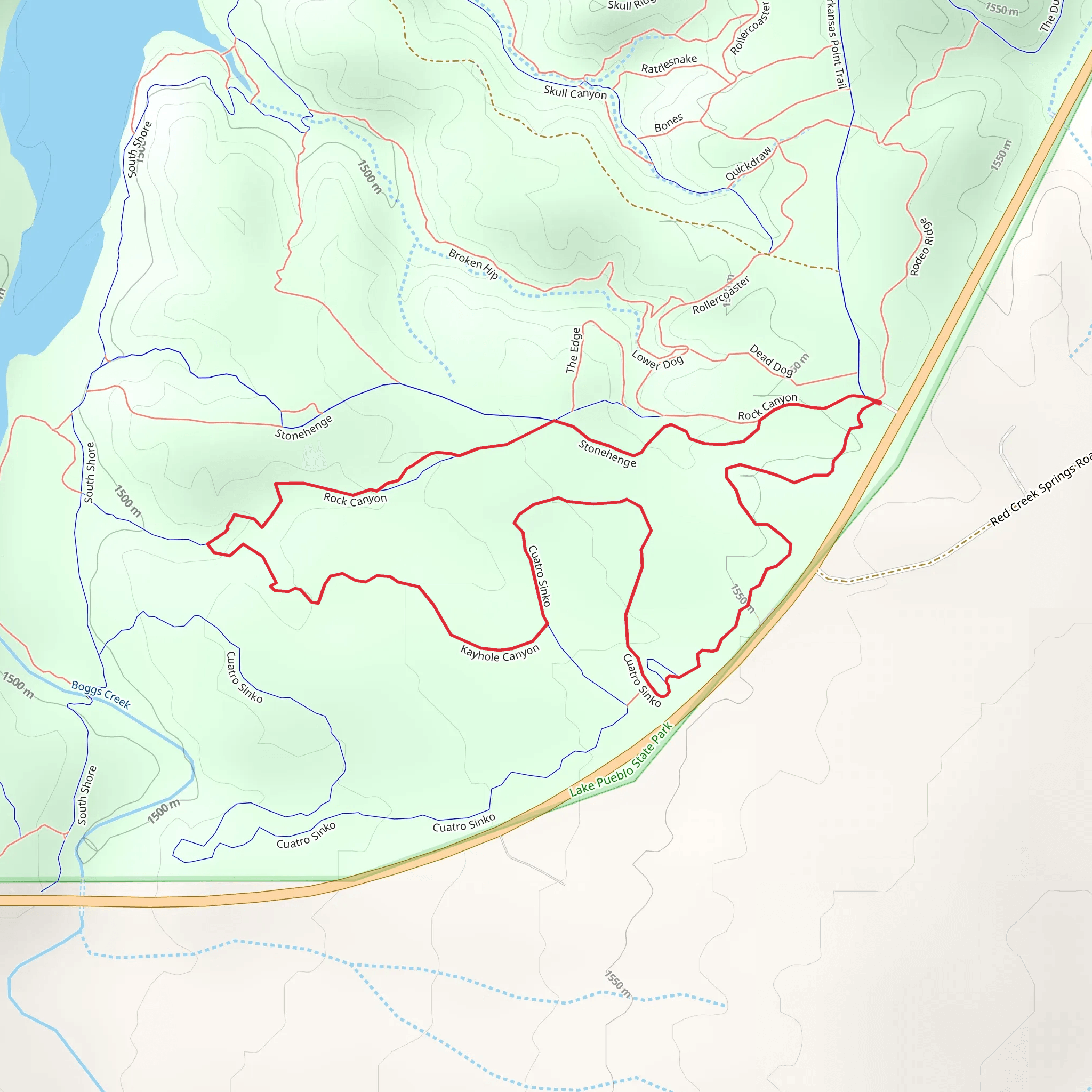Rock Canyon, Kayhole Canyon and Cuatro Sinko Loop mobile static map