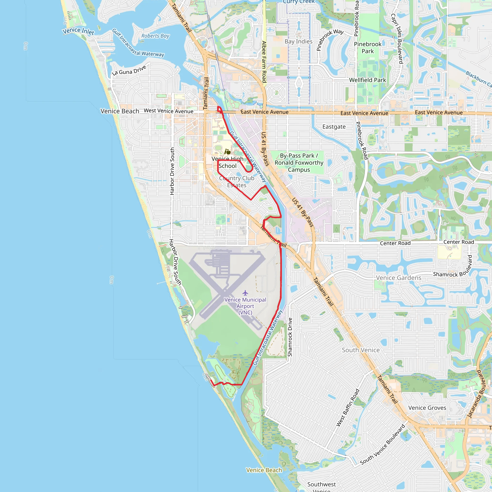 Venetian Waterway Trail via and Gulf Intracoastal Waterway mobile static map