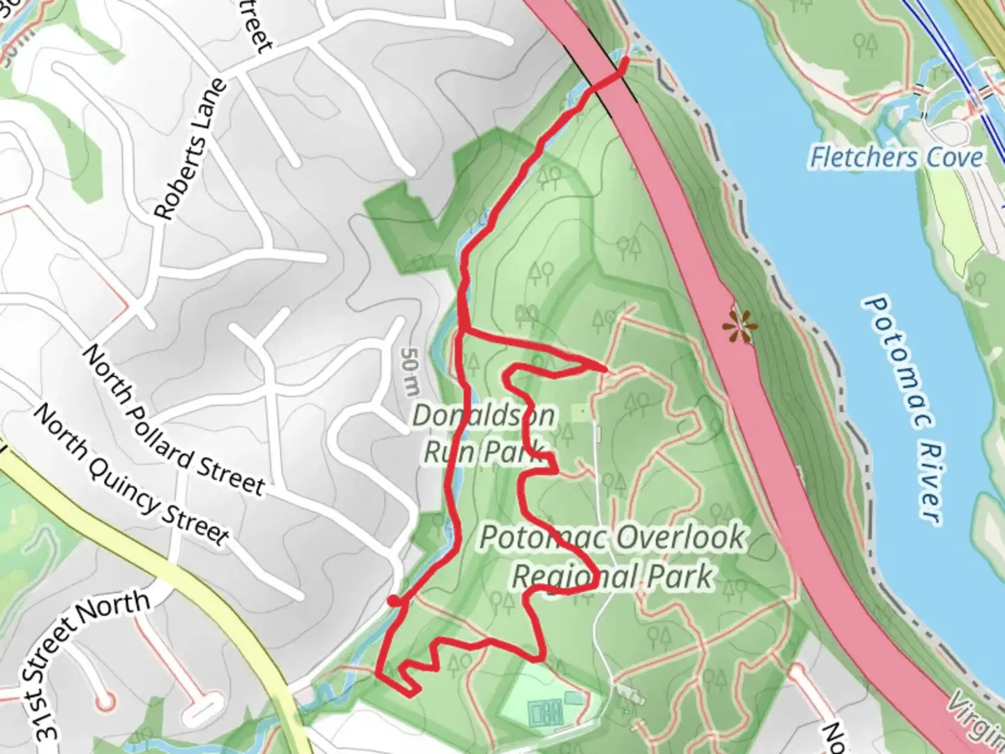 An image depicting the trail Donaldson Run Loop Trail and its surrounding area.