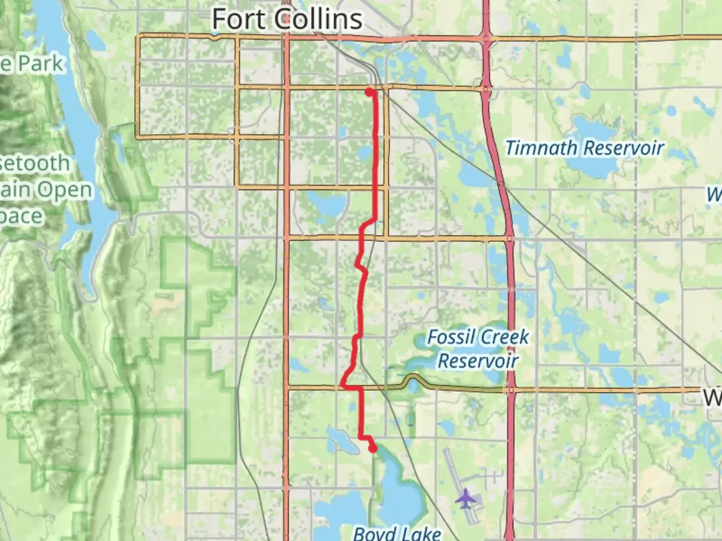 An image depicting the trail Fossil Creek Trail and Colorado front Range Trail and its surrounding area.
