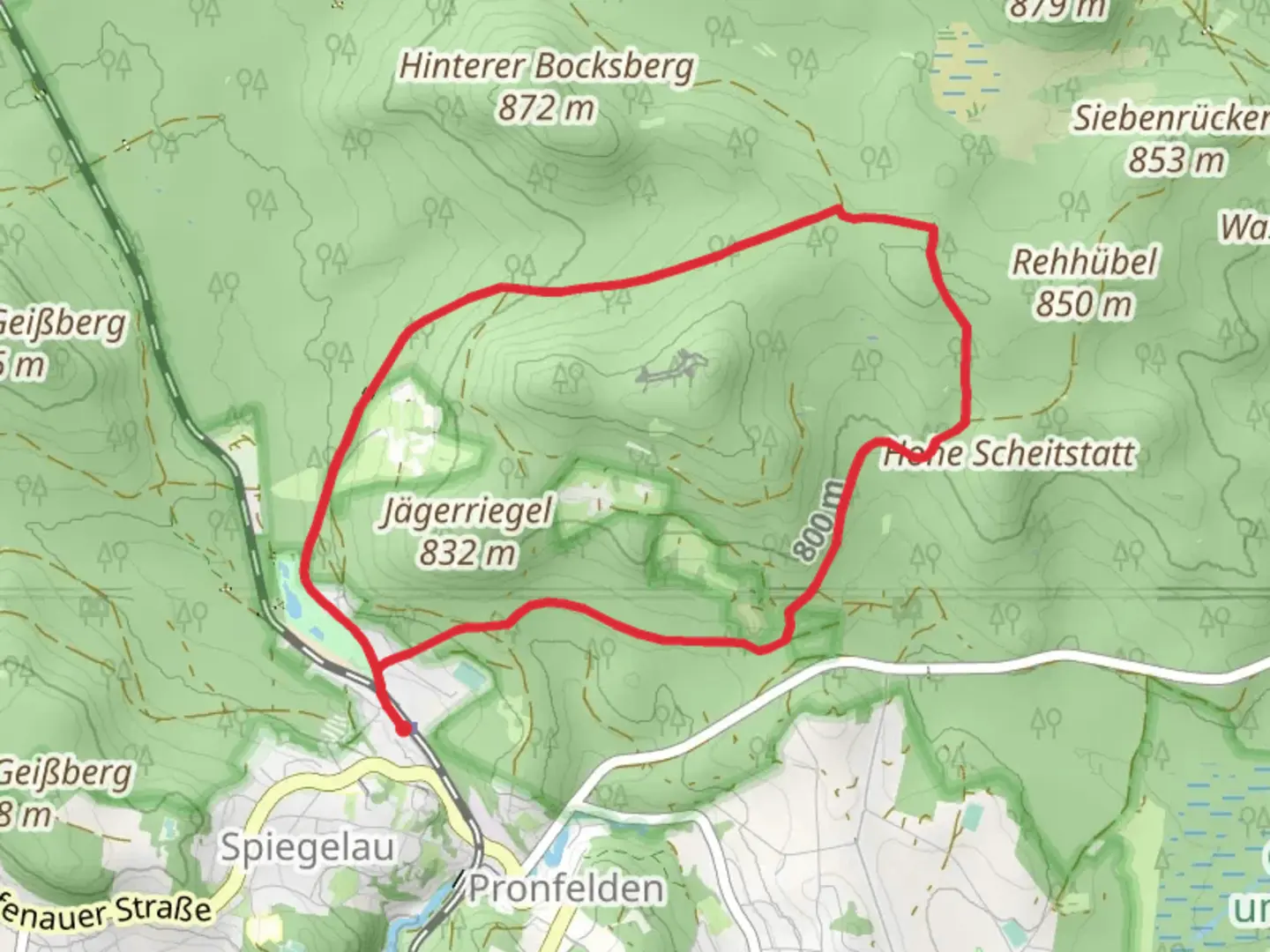 An image depicting the trail Steinpilz and Ahorn Loop and its surrounding area.