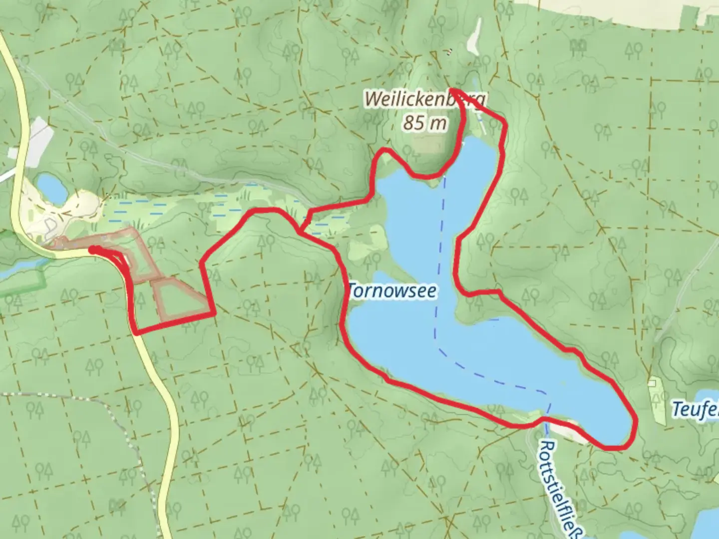 An image depicting the trail Tornowsee via Fontanewanderweg and its surrounding area.
