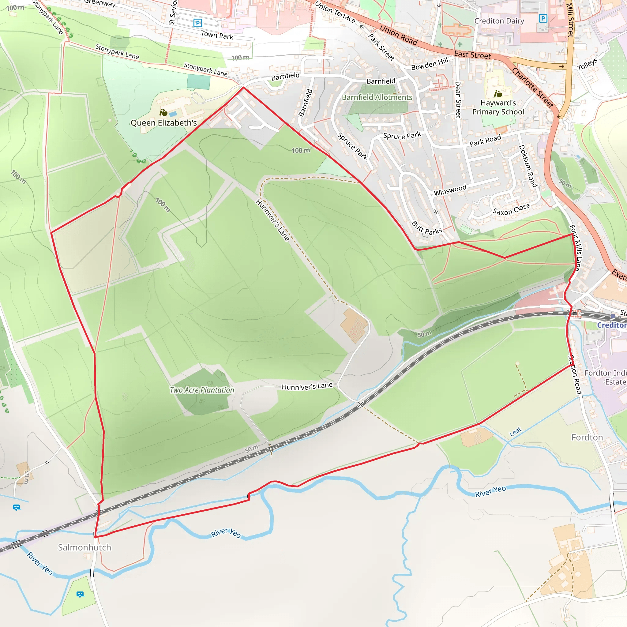 Devonshire Heartland Way and Redvers Ramble Loop mobile static map