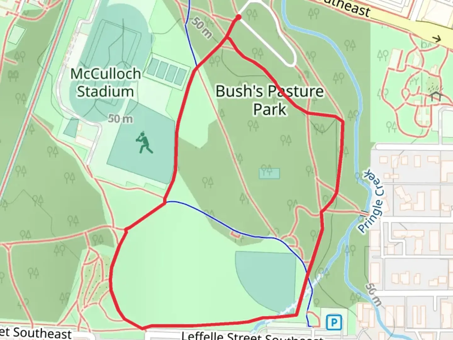 An image depicting the trail Gaiety Hill-Bush's Pasture Park Historic District Loop and its surrounding area.