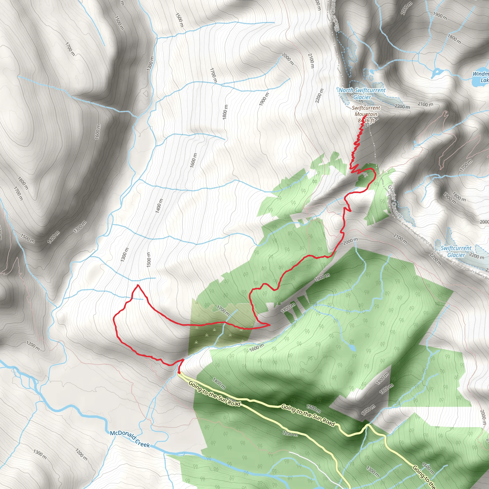 Swiftcurrent Mountain via Granite Park Trail mobile static map