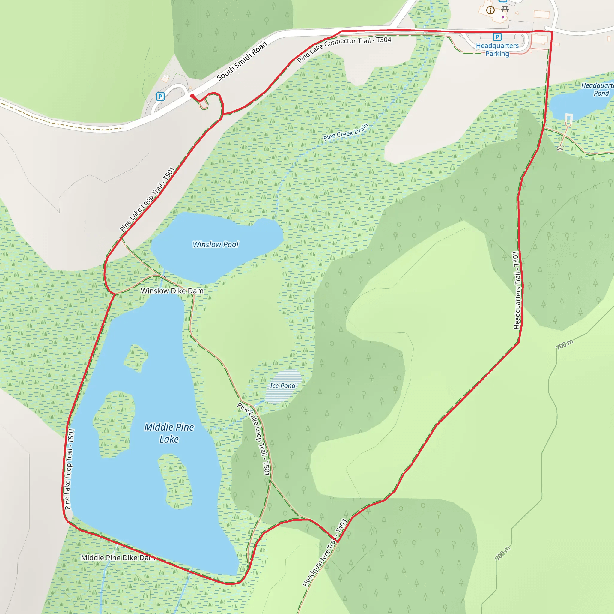 Winslow Pool and Middle Pine Lake Loop mobile static map