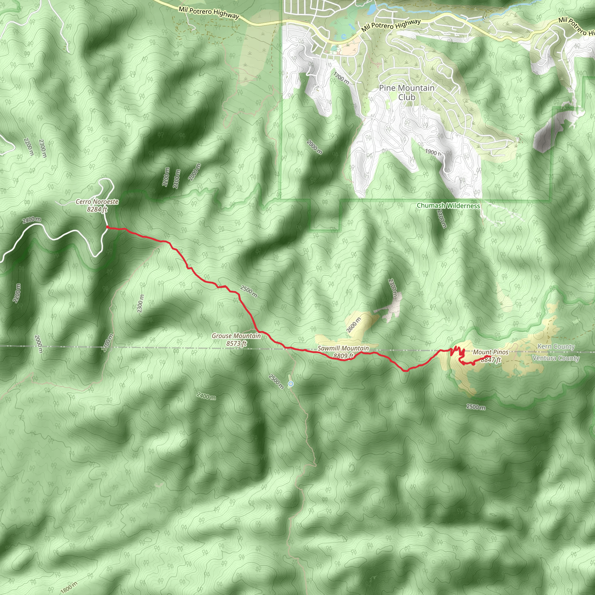 Mount Pinos via Vincent Tumamait Trail mobile static map