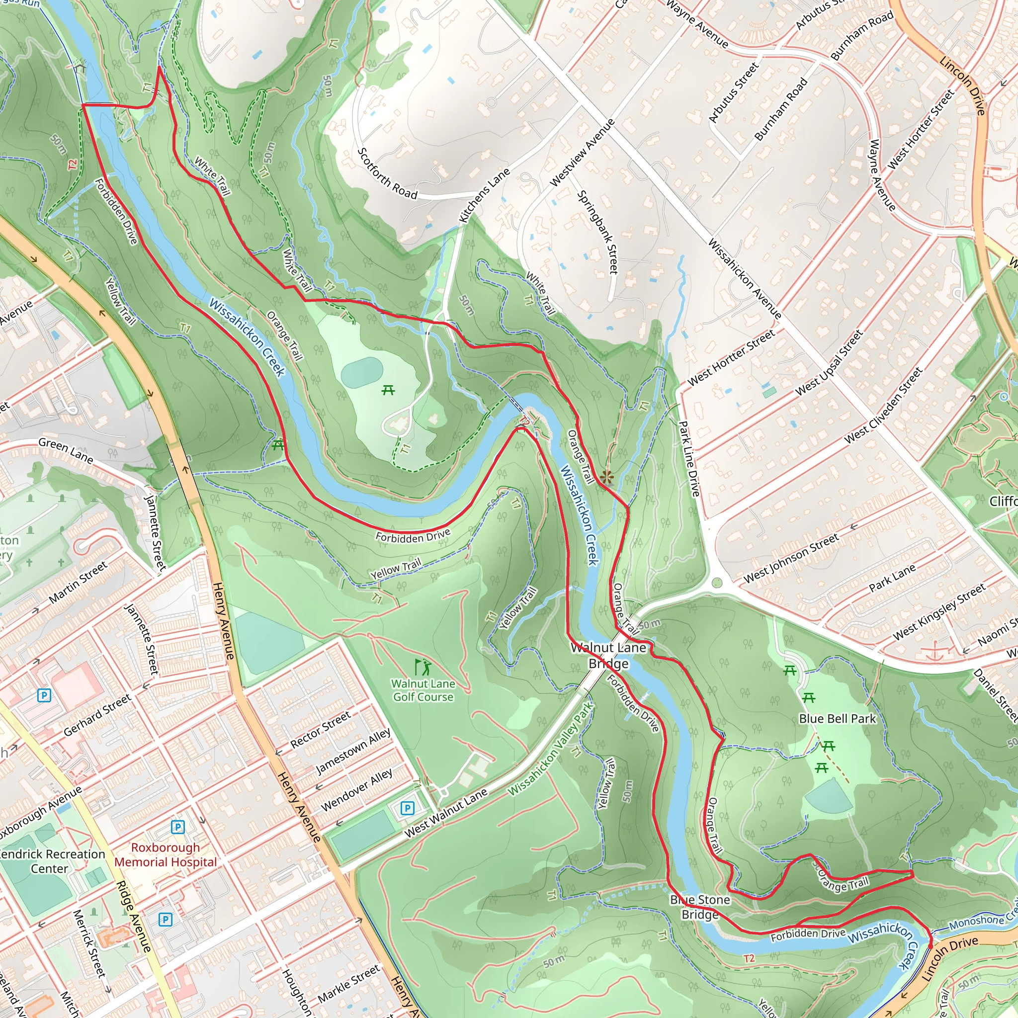 Wissahickon Loop via Blue Park mobile static map