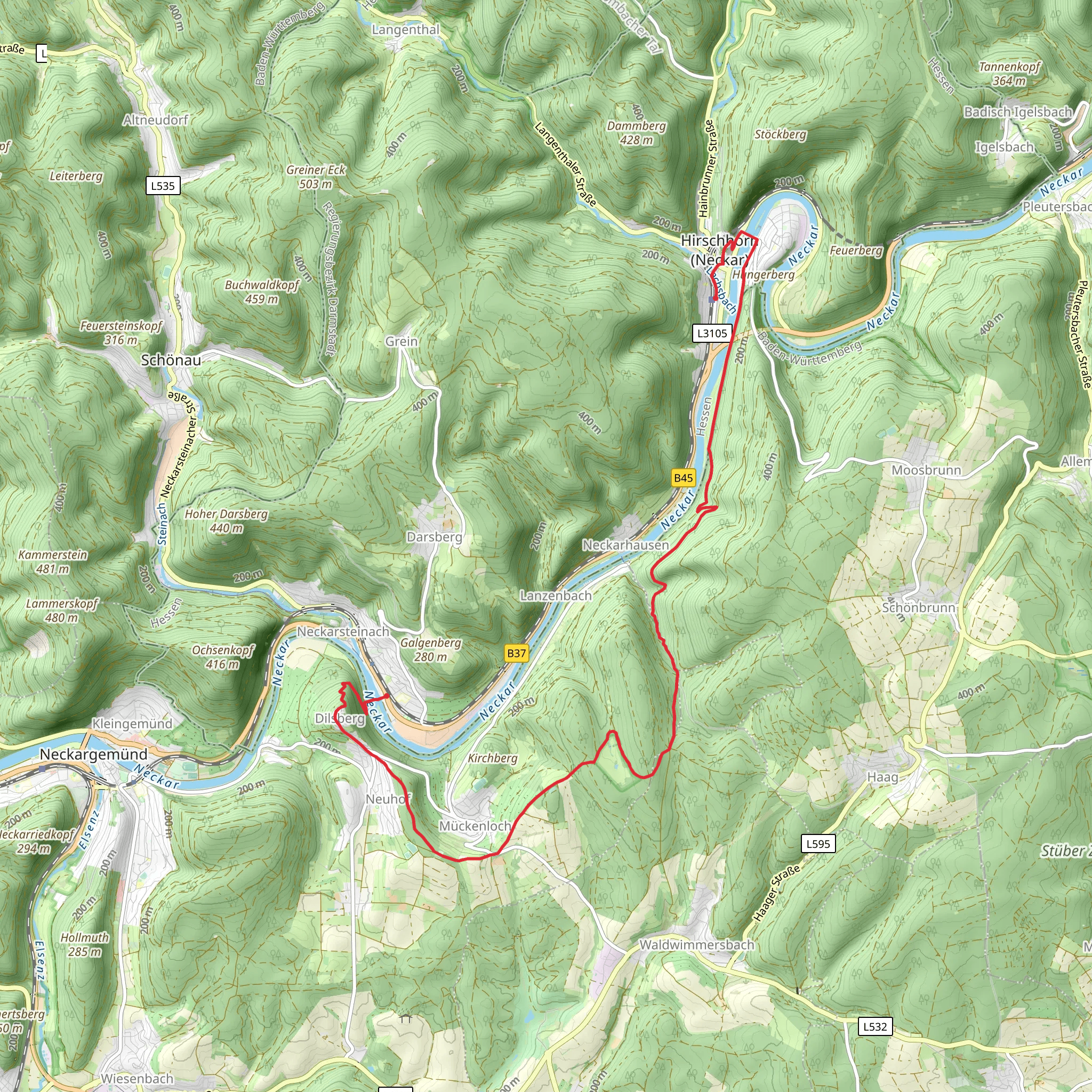 Neckarsteinach to Hirschhorn Walk mobile static map