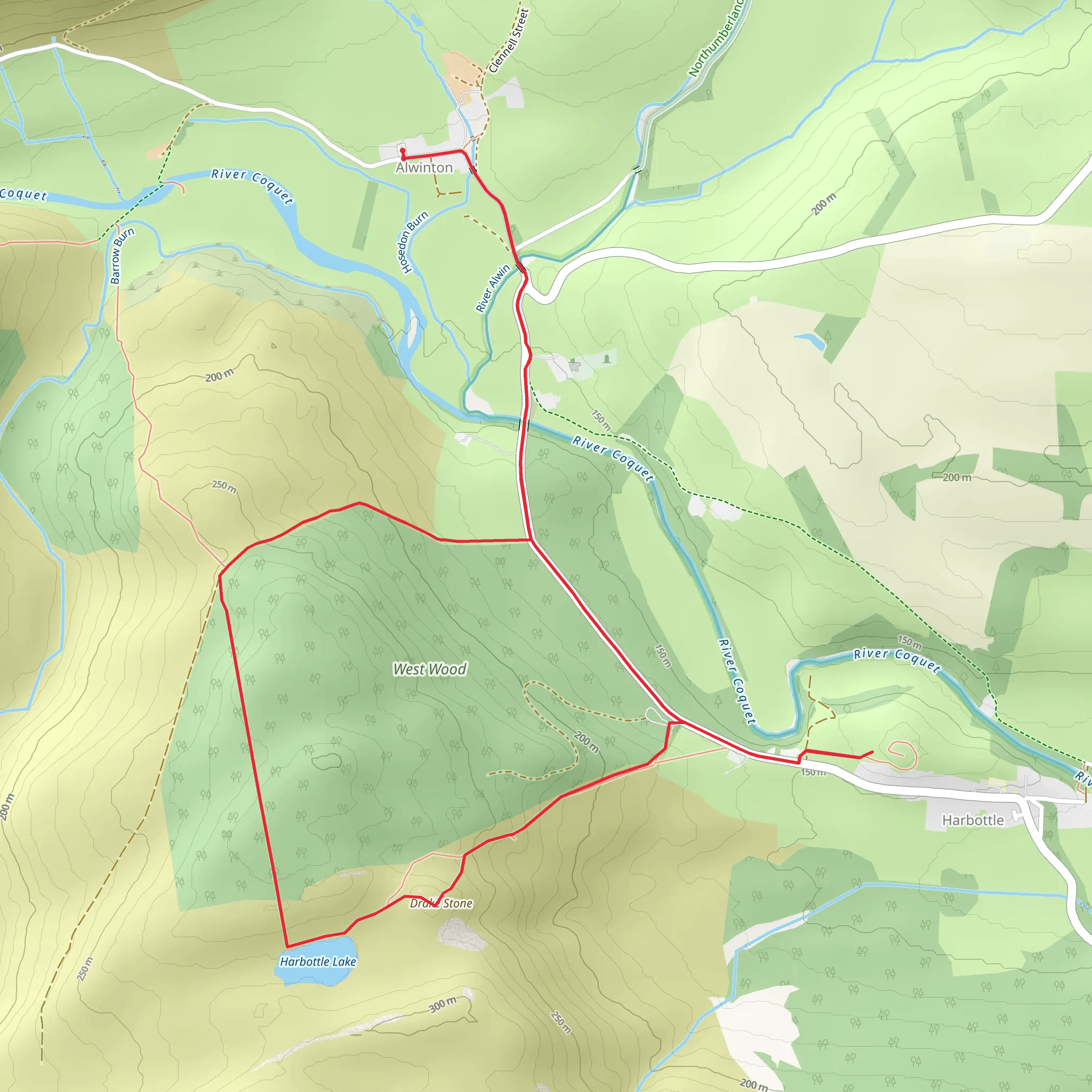 West Wood and Harbottle Lake Loop mobile static map
