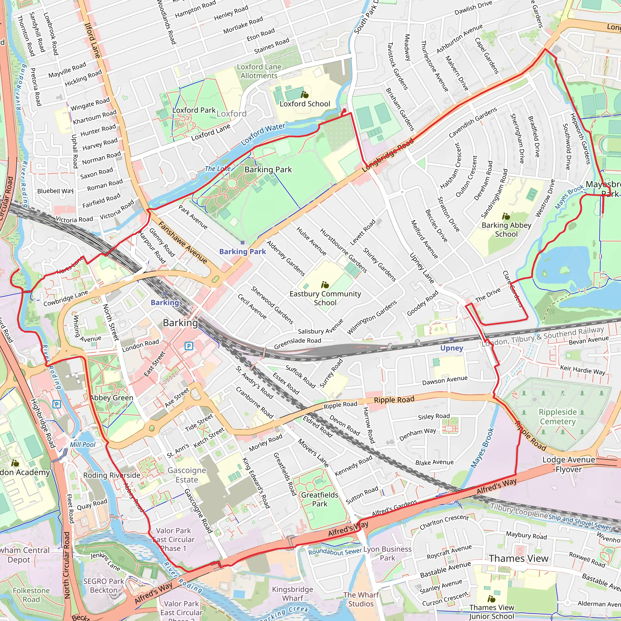 Mayesbrokk Park and Barking Park Loop mobile static map