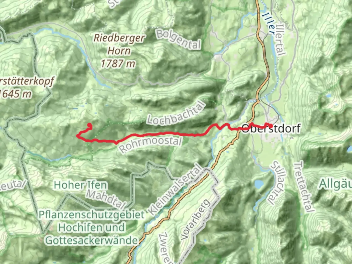 An image depicting the trail Oberstdorf to Sennalpe Piesenalpe Walk and its surrounding area.