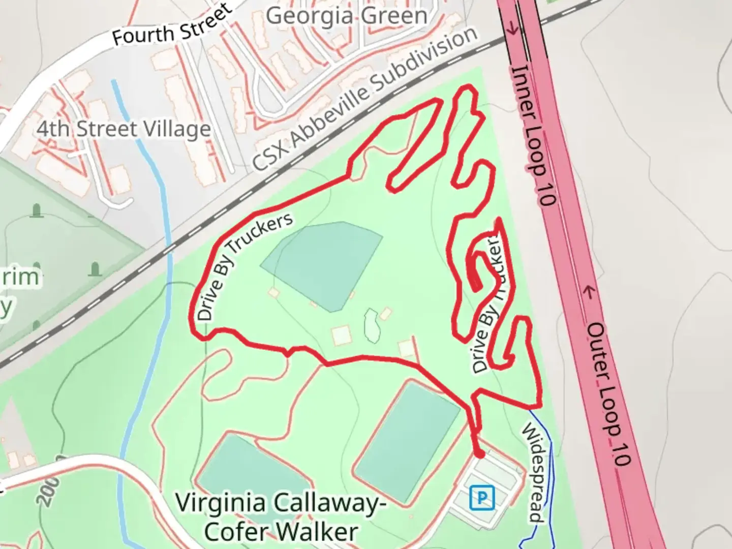 An image depicting the trail Drive-By Truckers Loop and its surrounding area.