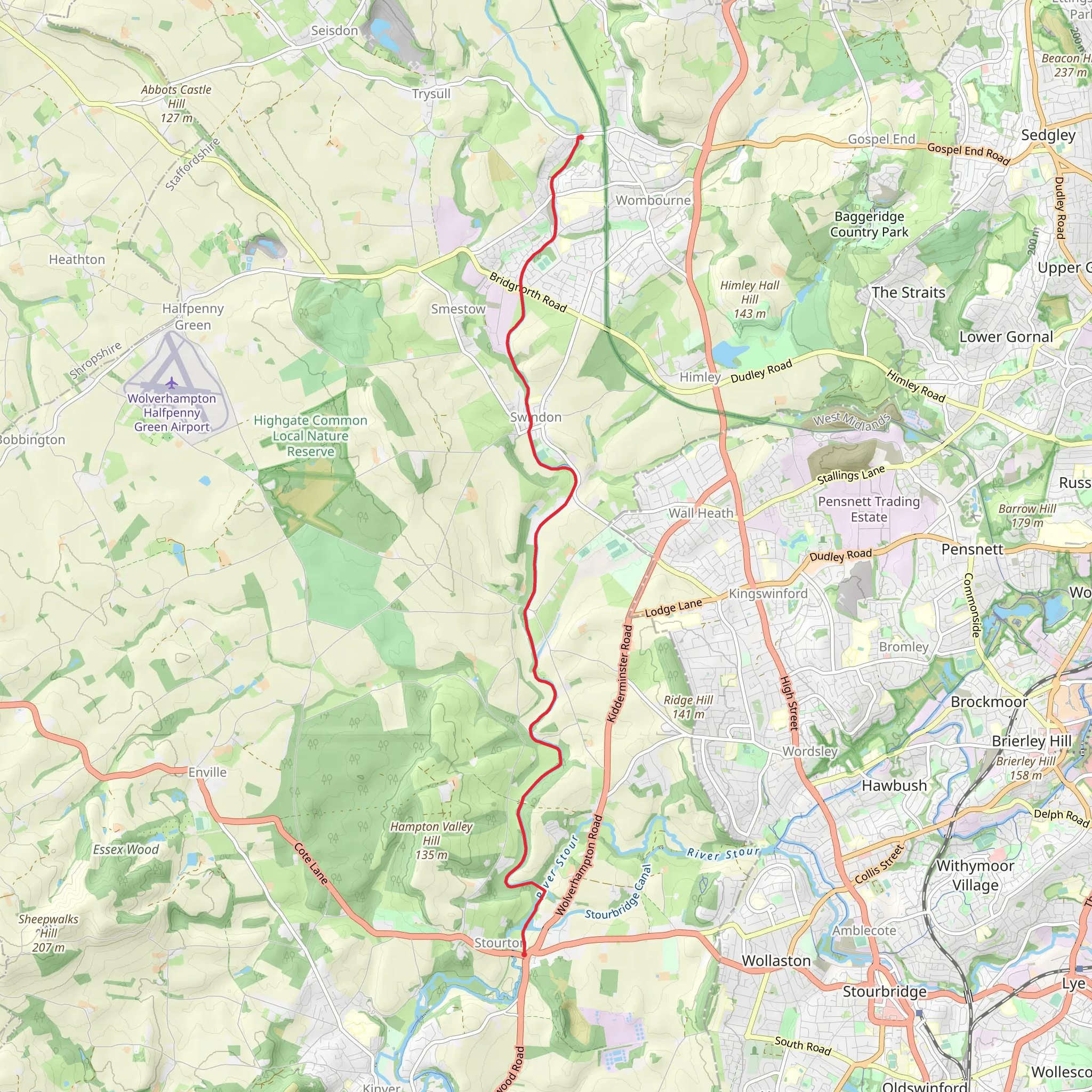 Wombourne to Stourton Walk mobile static map