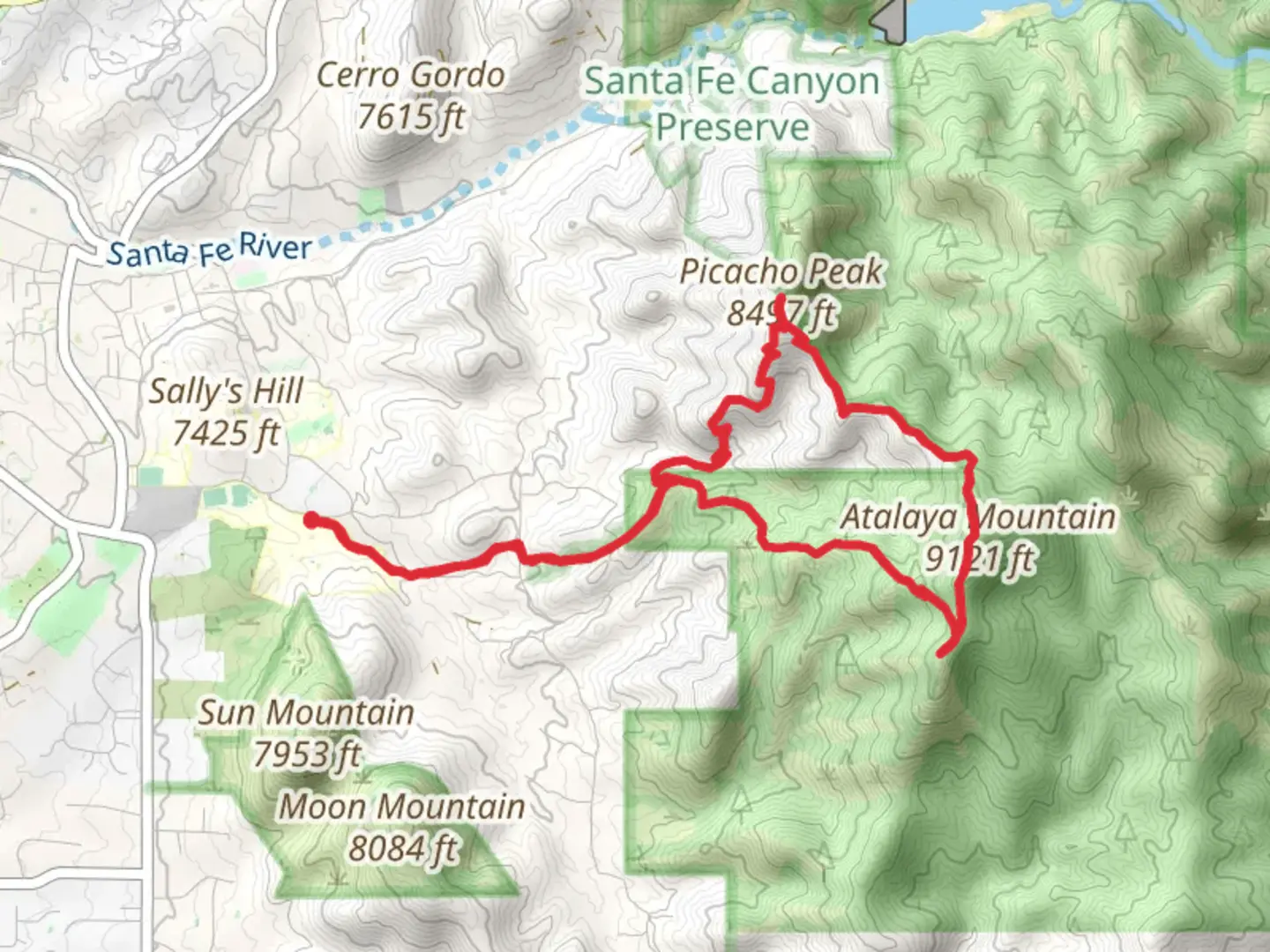 An image depicting the trail Atalaya Mountain and Picacho Peak Loop via Saint John's Trail and its surrounding area.