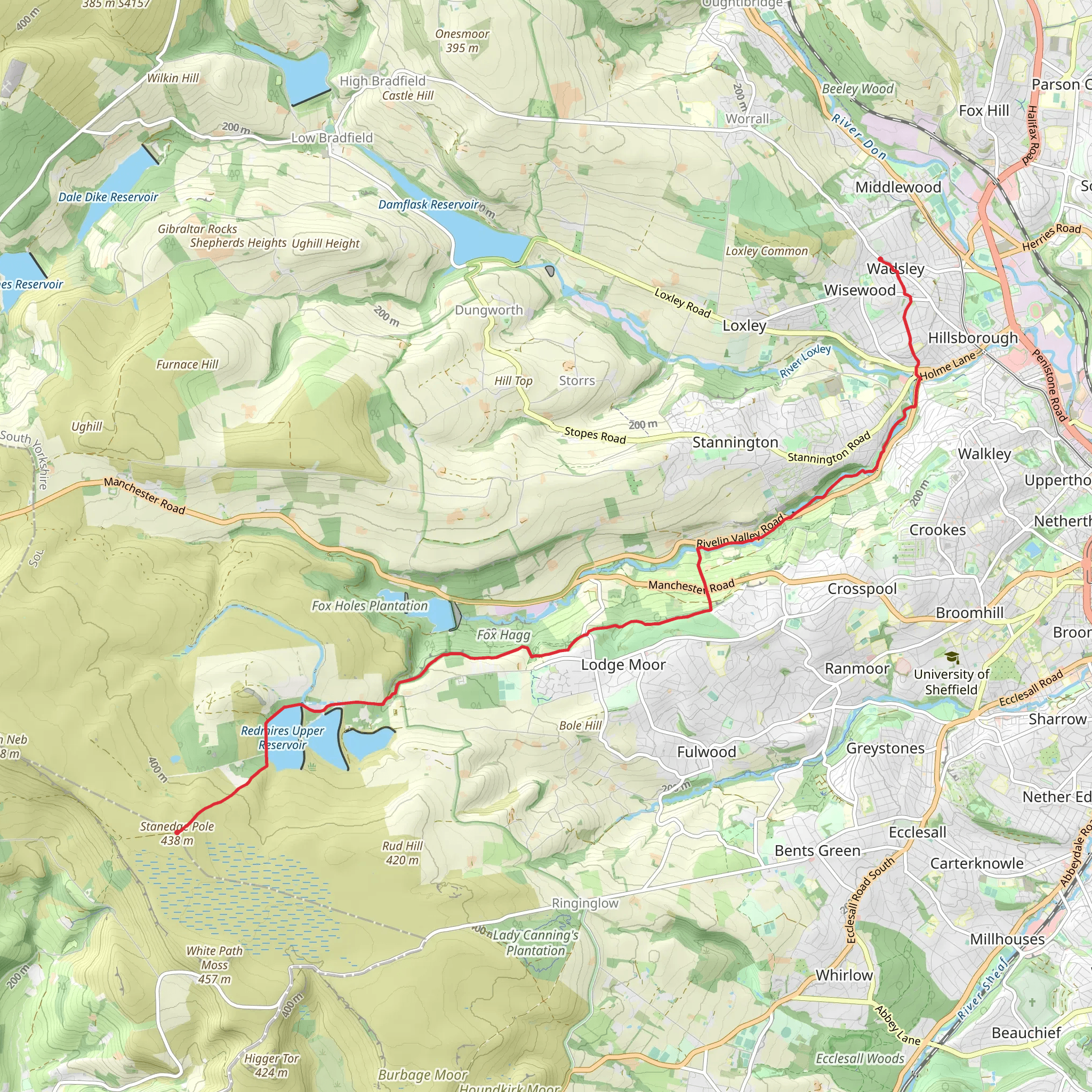 Wadsley to Stanedge Pole mobile static map