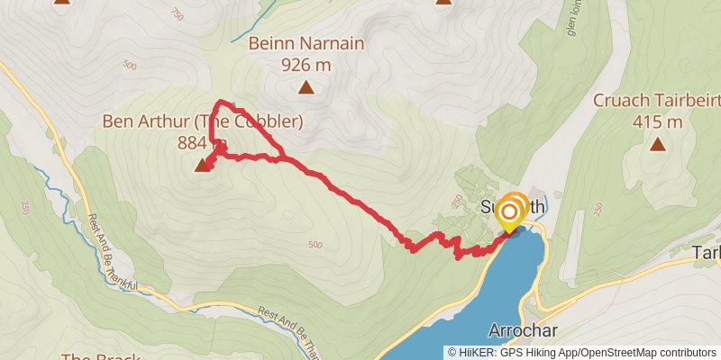 A map preview of the recording Hike on The Cobbler - Arrochar.