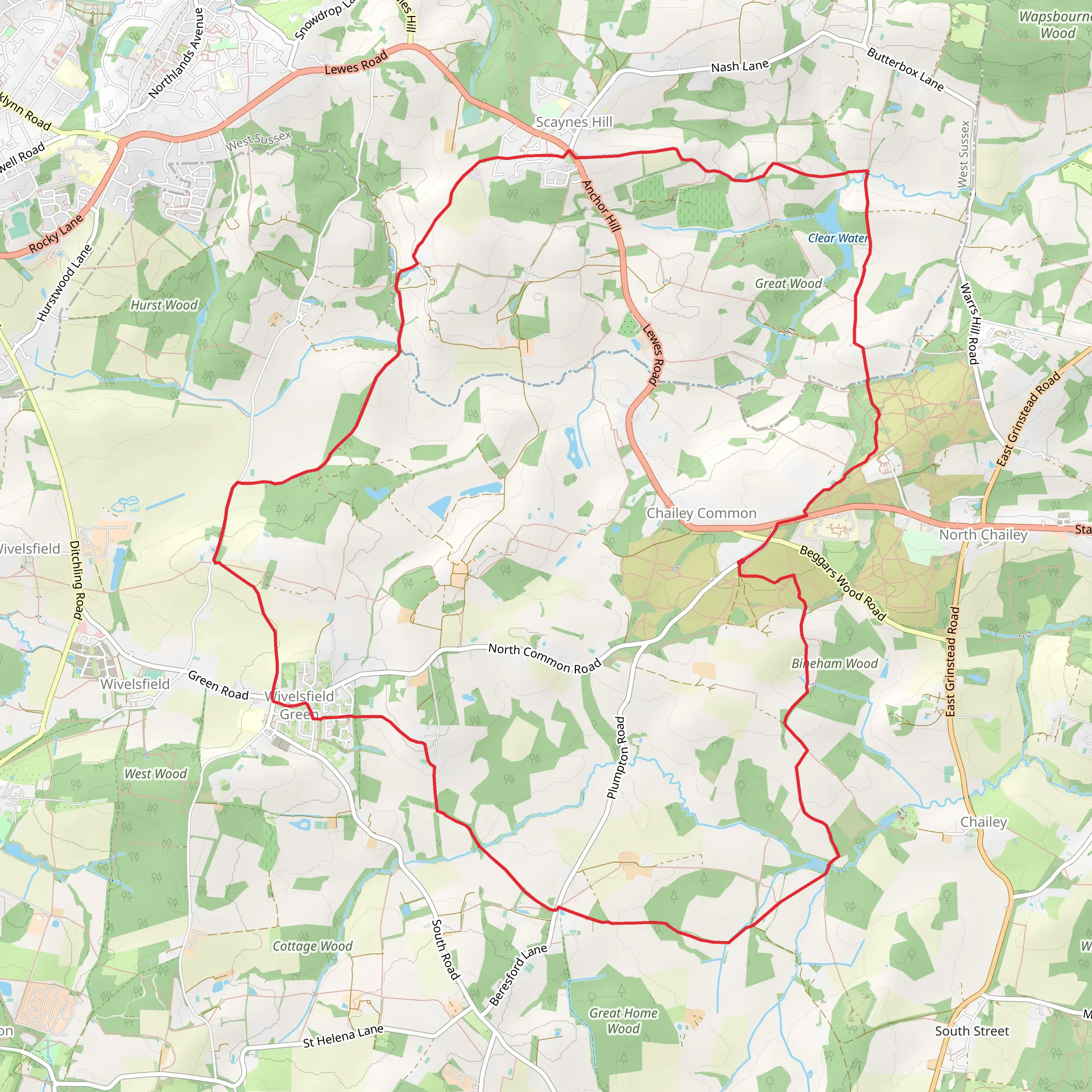 Chailey Common to Wivelsfield Green Loop mobile static map