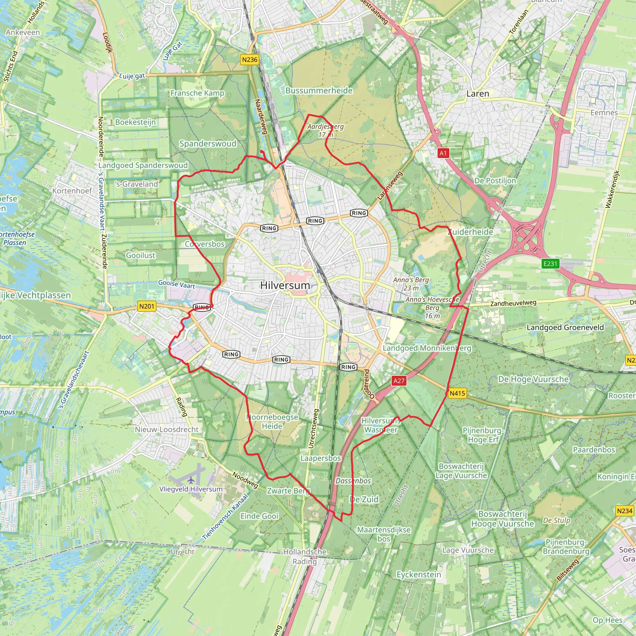 Westerheide, Zuiderheide, Hilversums Wasmeer and Hoorneboegsche Loop mobile static map