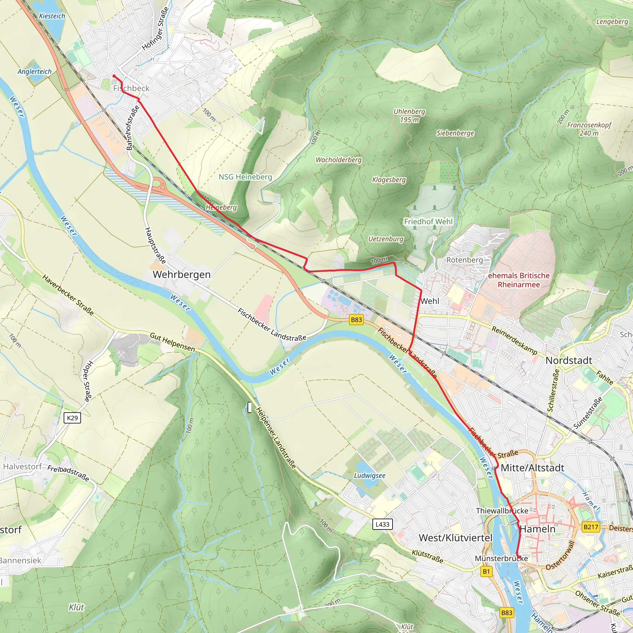 Fischbeck to Hamelin Walk mobile static map