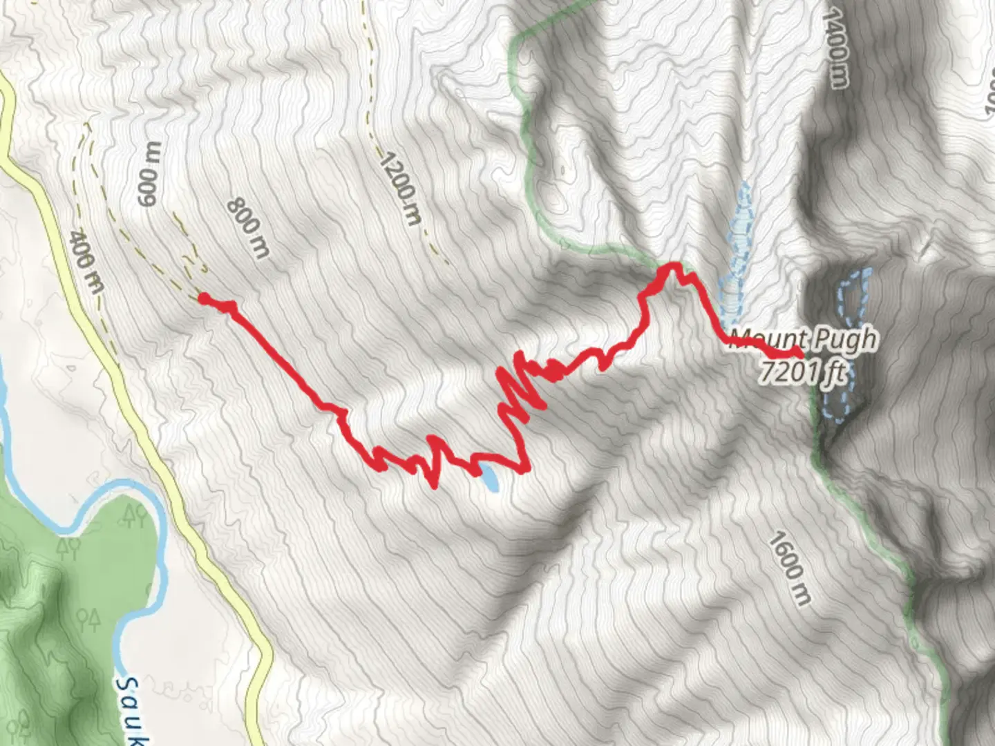An image depicting the trail Mount Pugh and Lake Metam Trail and its surrounding area.