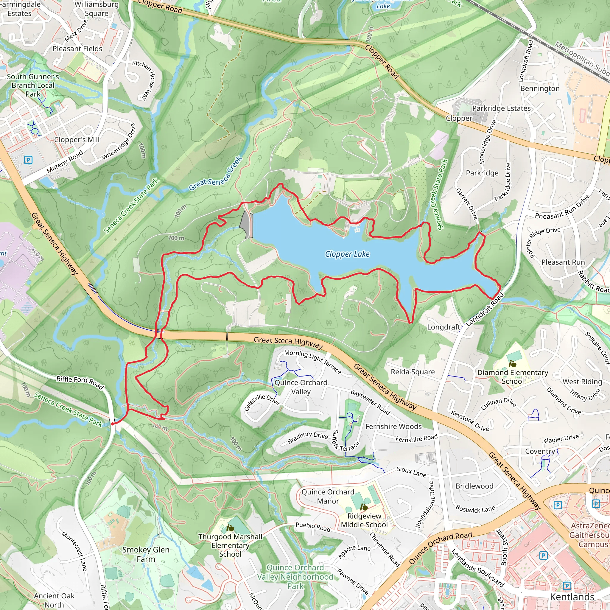 Clopper Lake via Seneca Creek Trail and Lake Shore Trail mobile static map