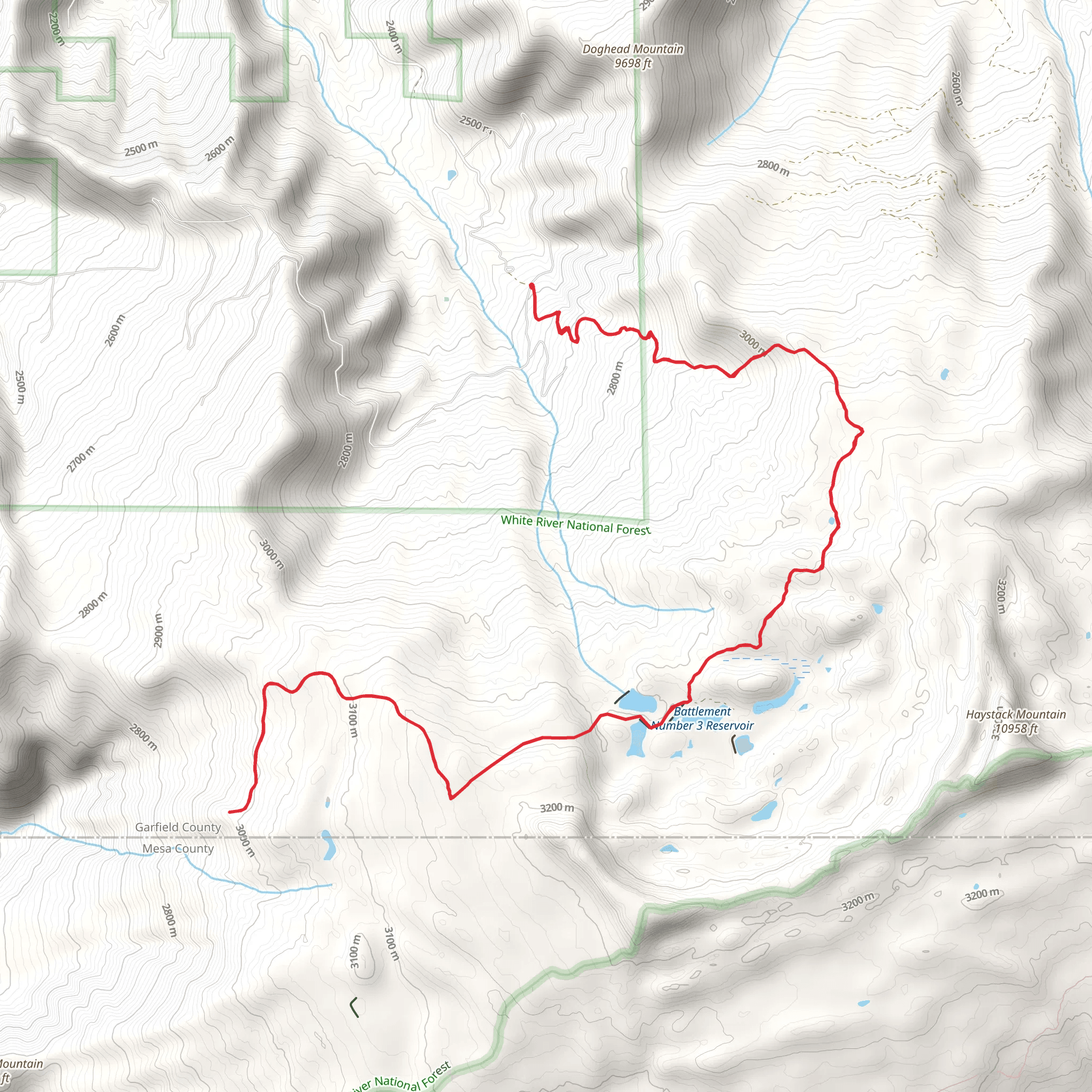 Battlement Reservoirs via Battlement A and Battlement C Trail mobile static map