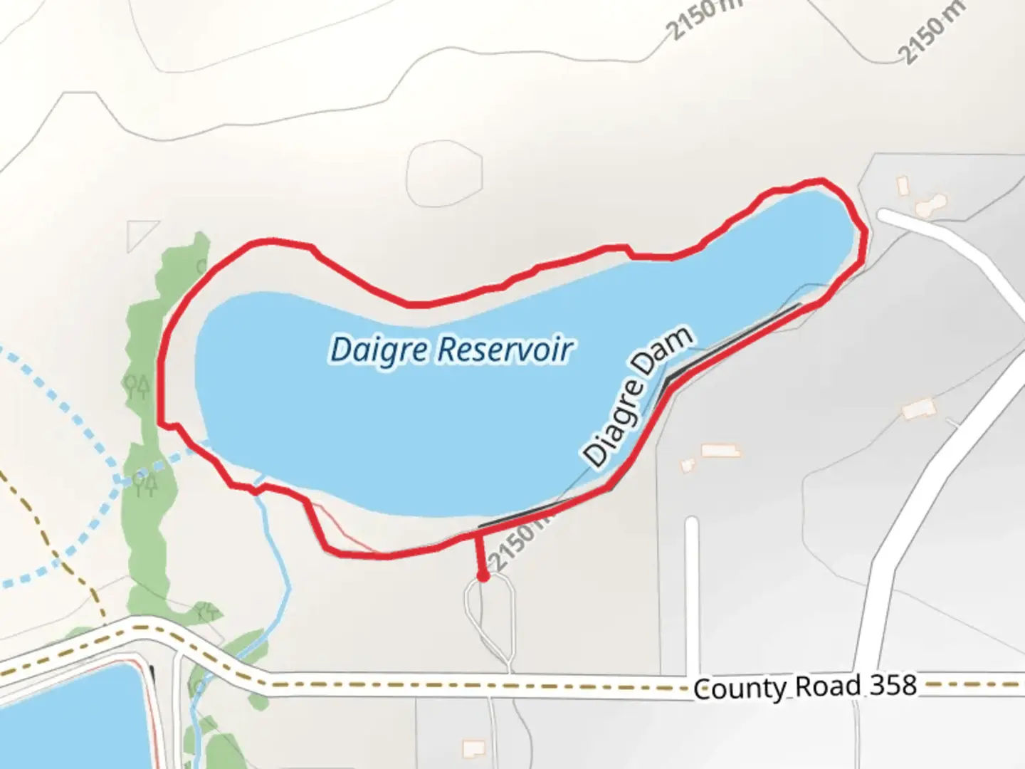 An image depicting the trail Daigre Reservoir Loop and its surrounding area.
